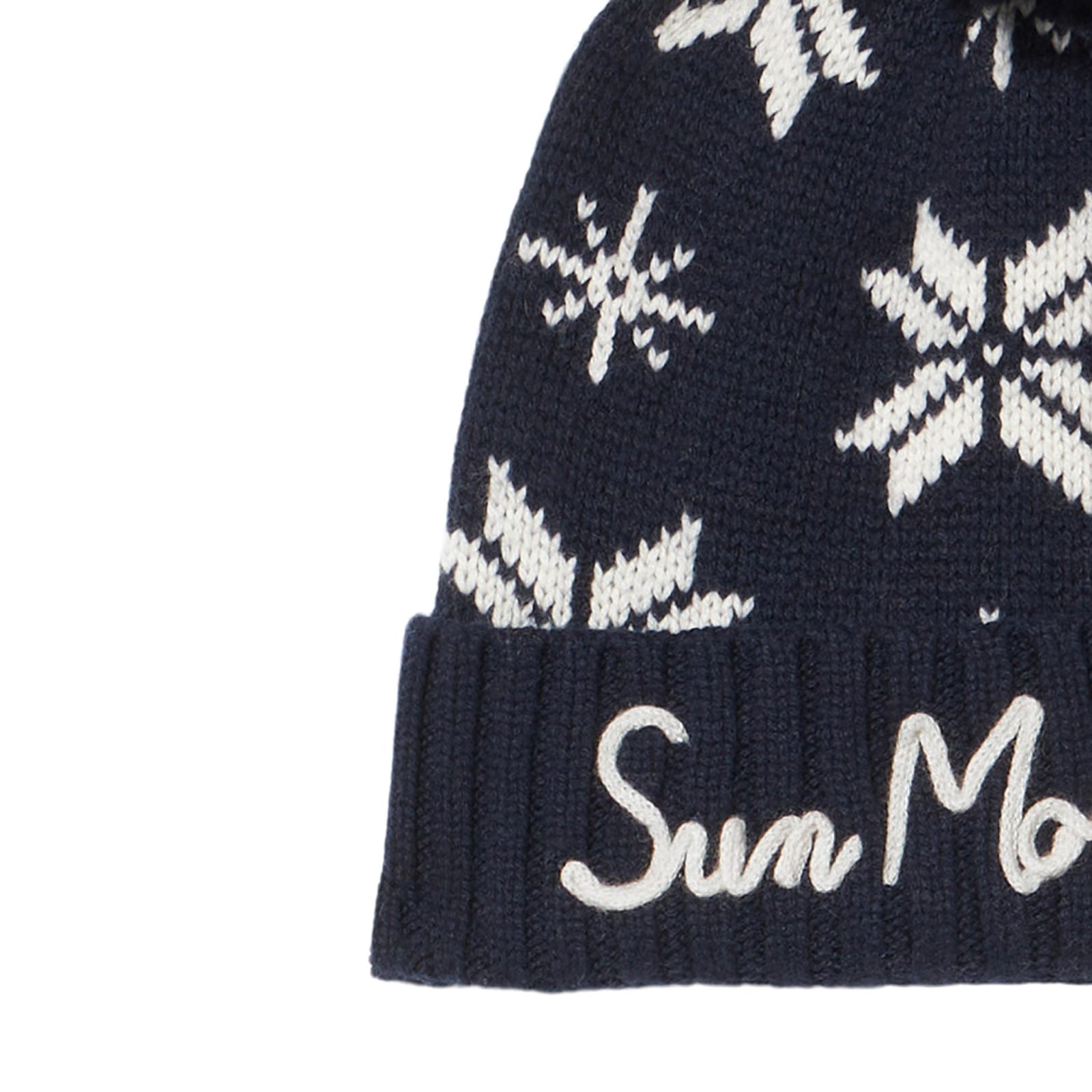 Mc2 Saint Barth Man Navy Blue Beanie With Norwegian Pattern In Blue