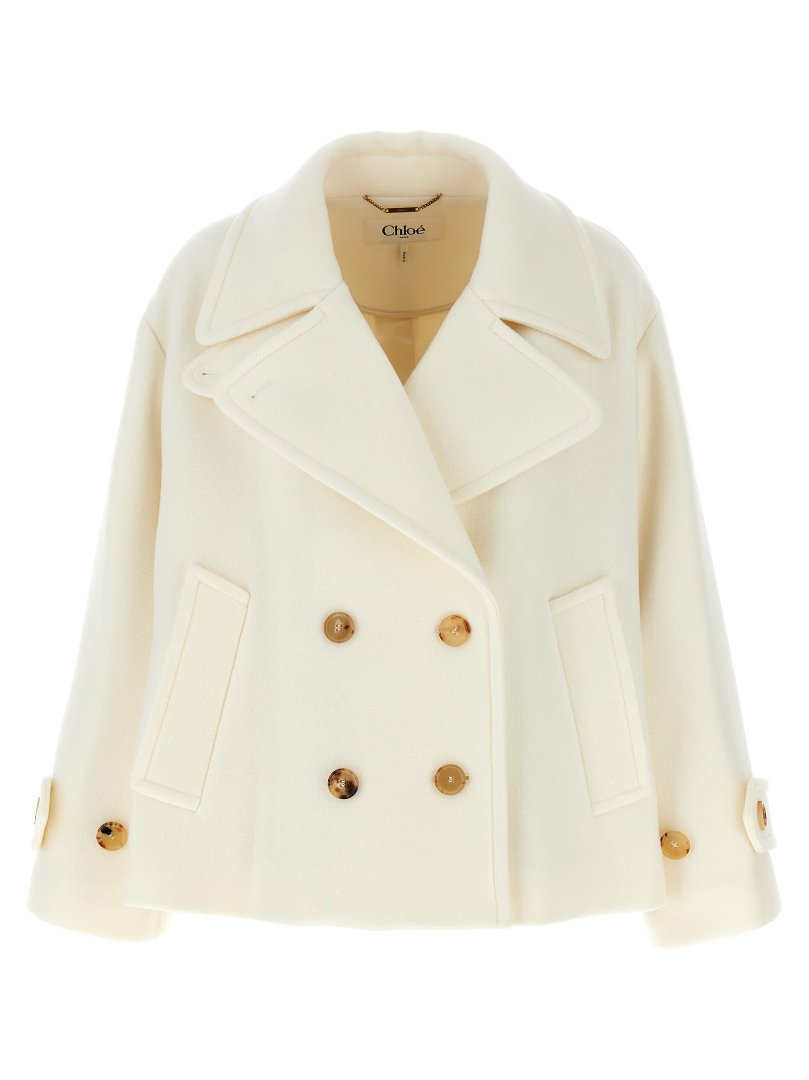 Shop Chloé Double-breasted Coat In White