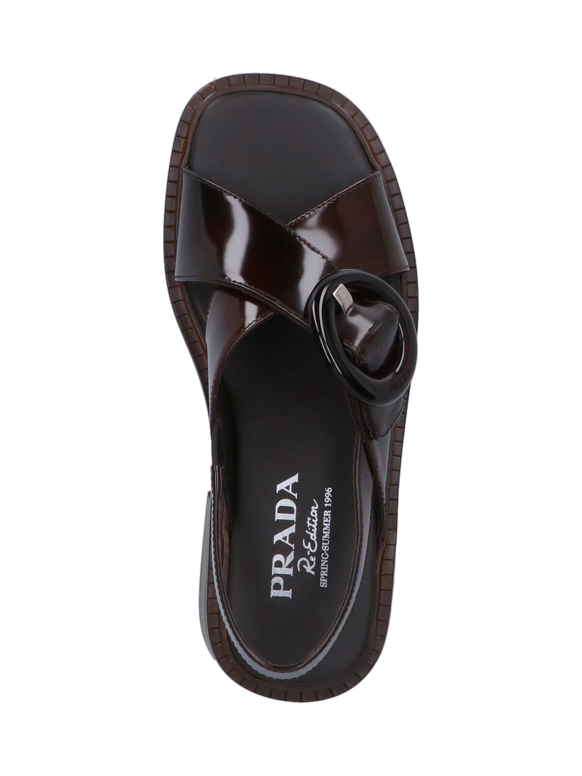 Prada Heel Buckle Glossy Open Toe Sandals In Pattern