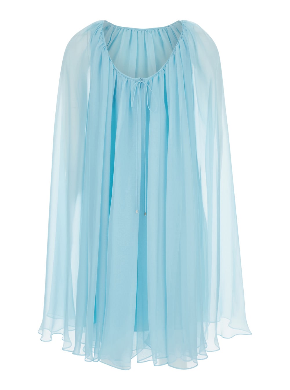 Shop Max Mara Mini Light Blue Dress With Drawstring In Silk Chiffon Woman