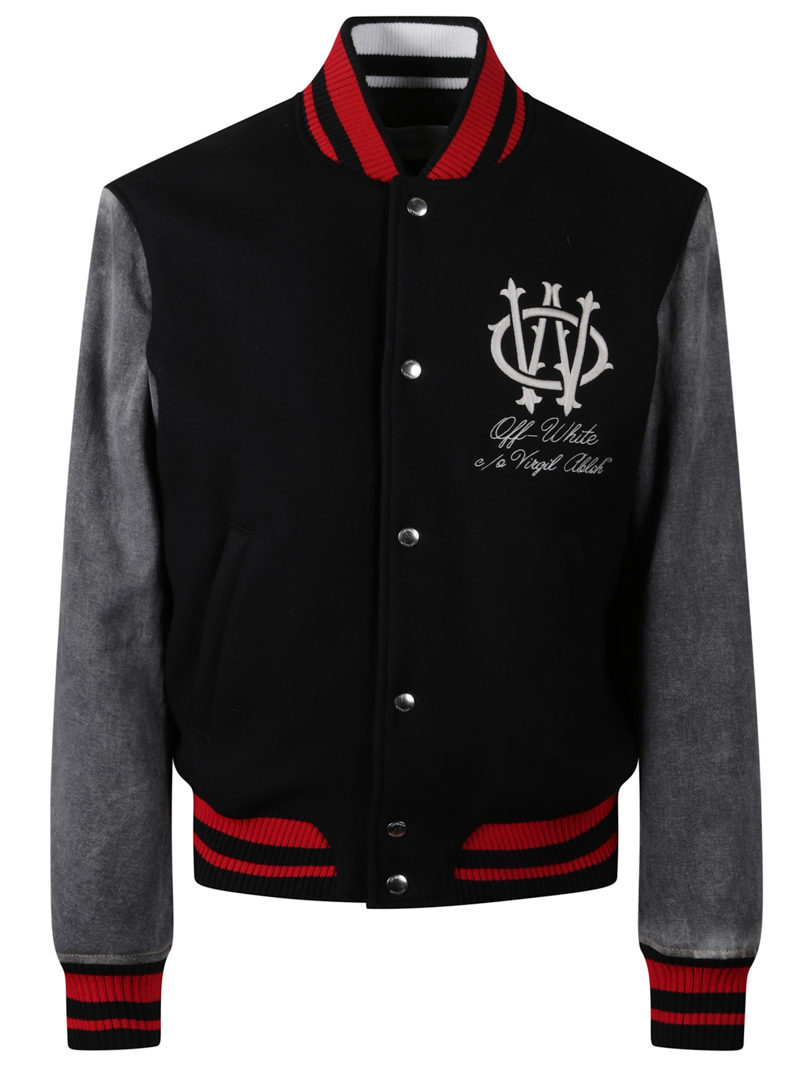 Off-white Stylish Short Jacket Featuring Contrast Sleeves In Black