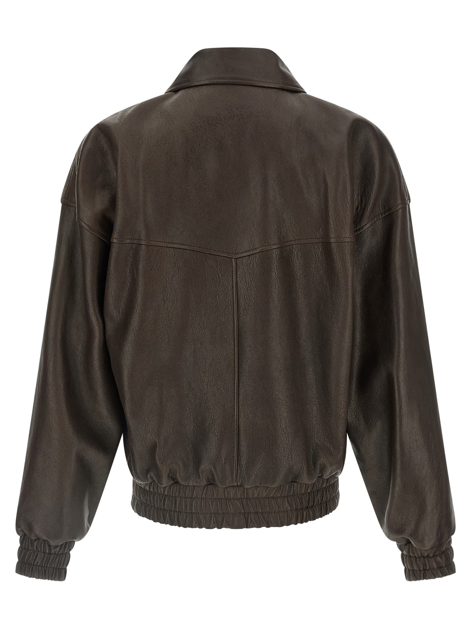 Saint Laurent Lambskin Zip Bomber Jacket In Brown