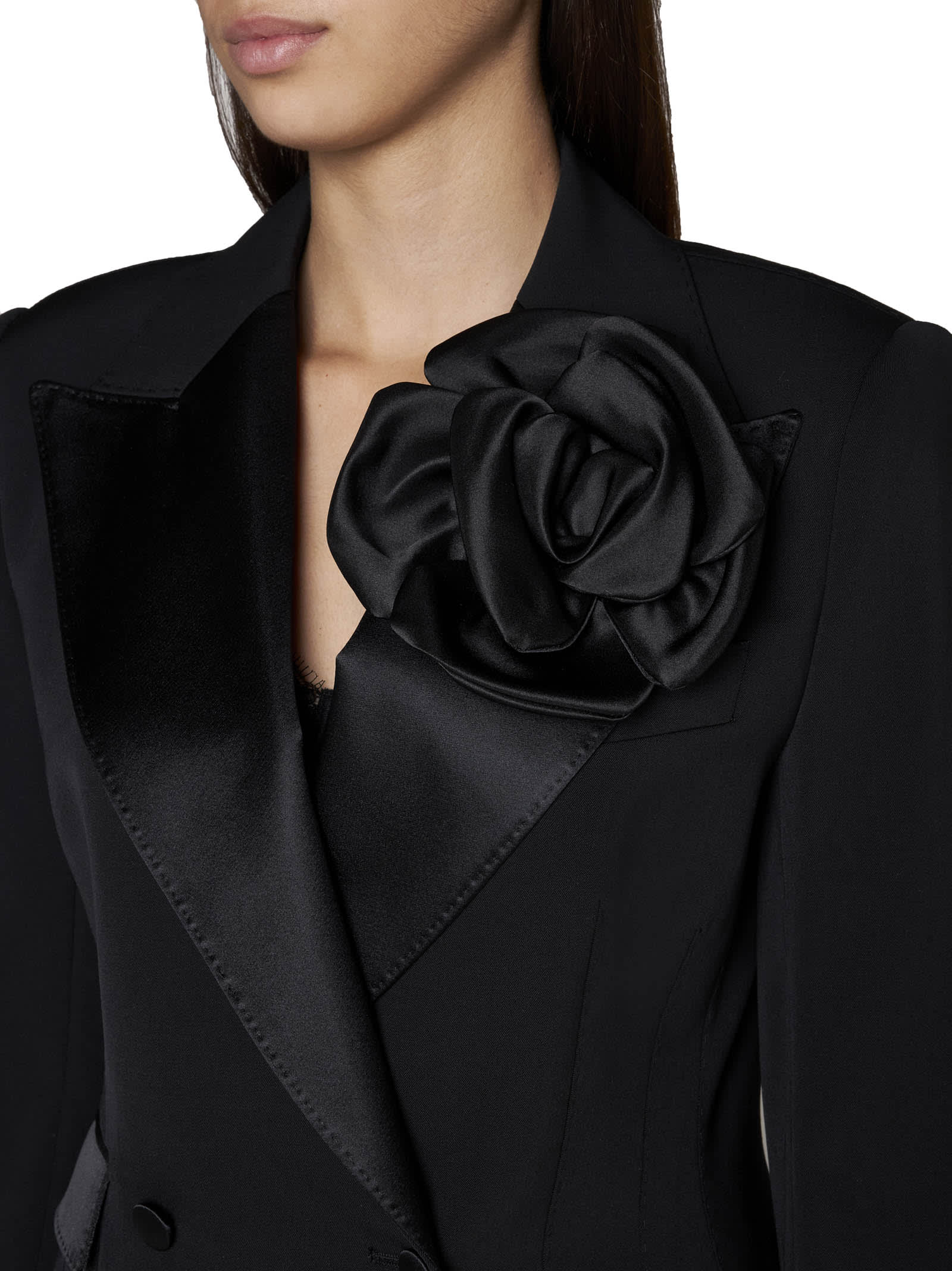 Shop Dolce & Gabbana Double-breasted Jacket With Applied Flower In Nero