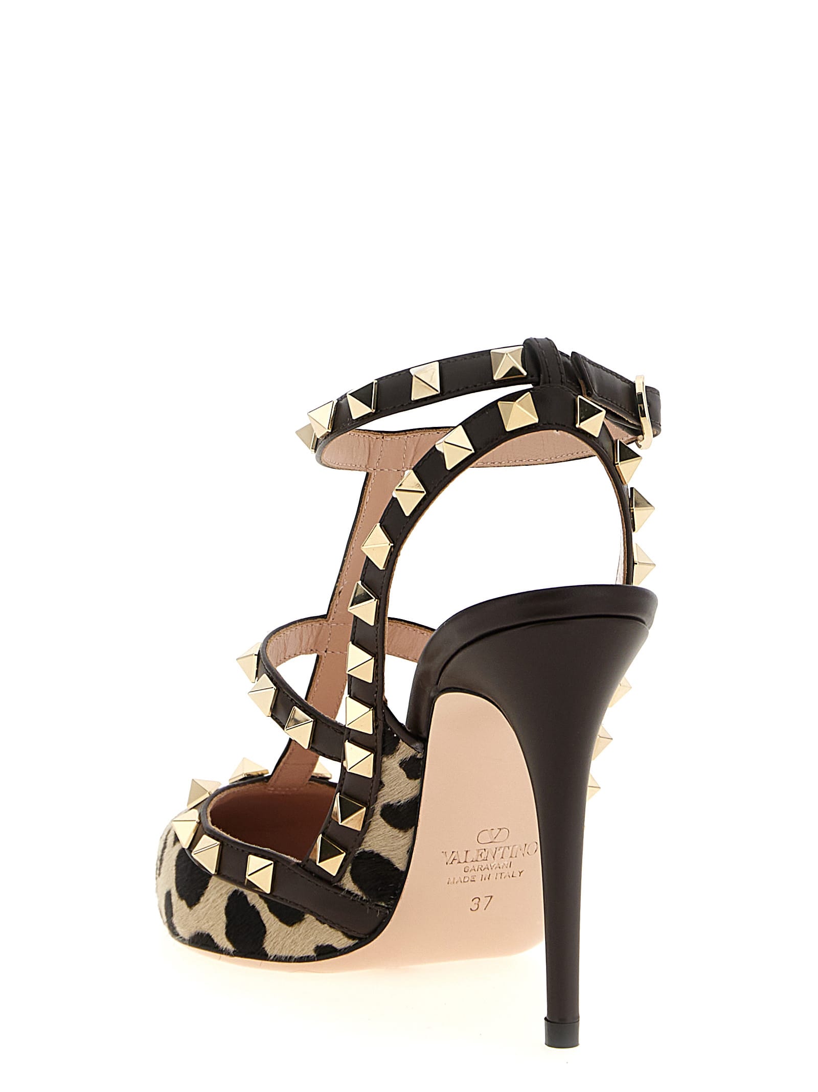 Valentino 100mm Rockstud T-strap Pumps In Neutral