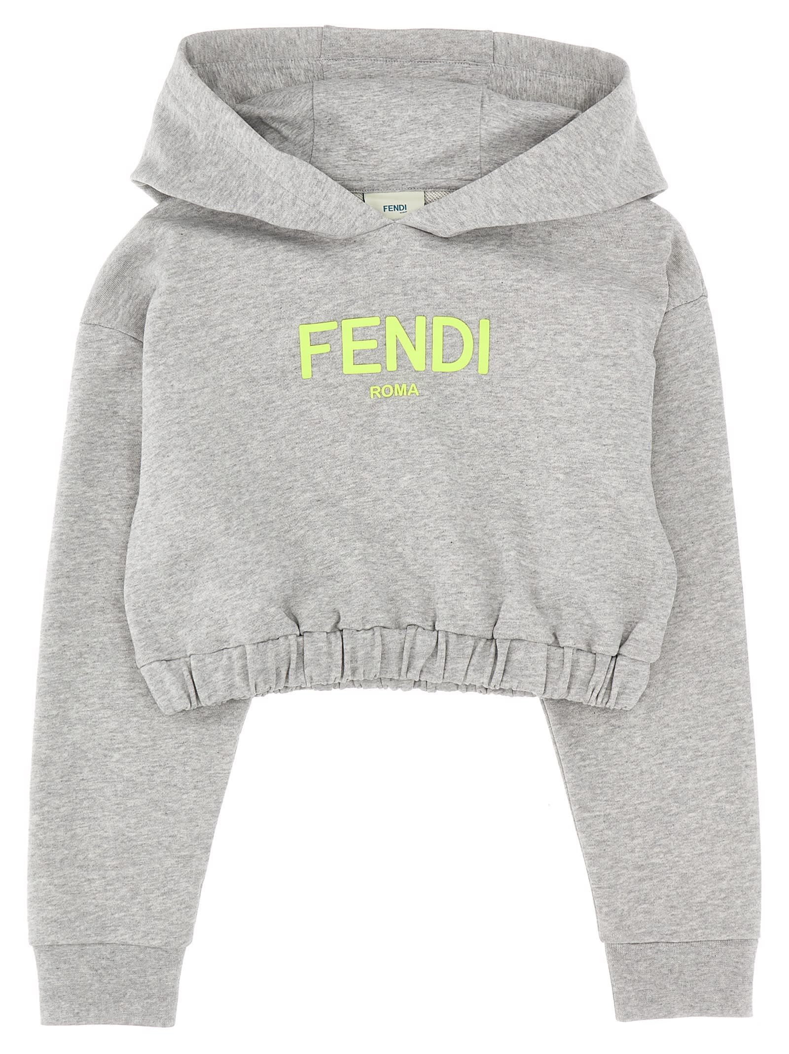 Fendi Kids' Cropped Hoodie In Grigio/giallo