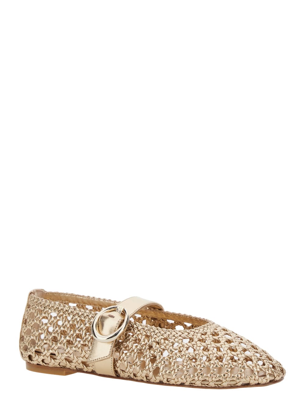 Stuart Weitzman 'thea Maryjane' Gold Colored Ballerinas With Perforated Design In Metallic