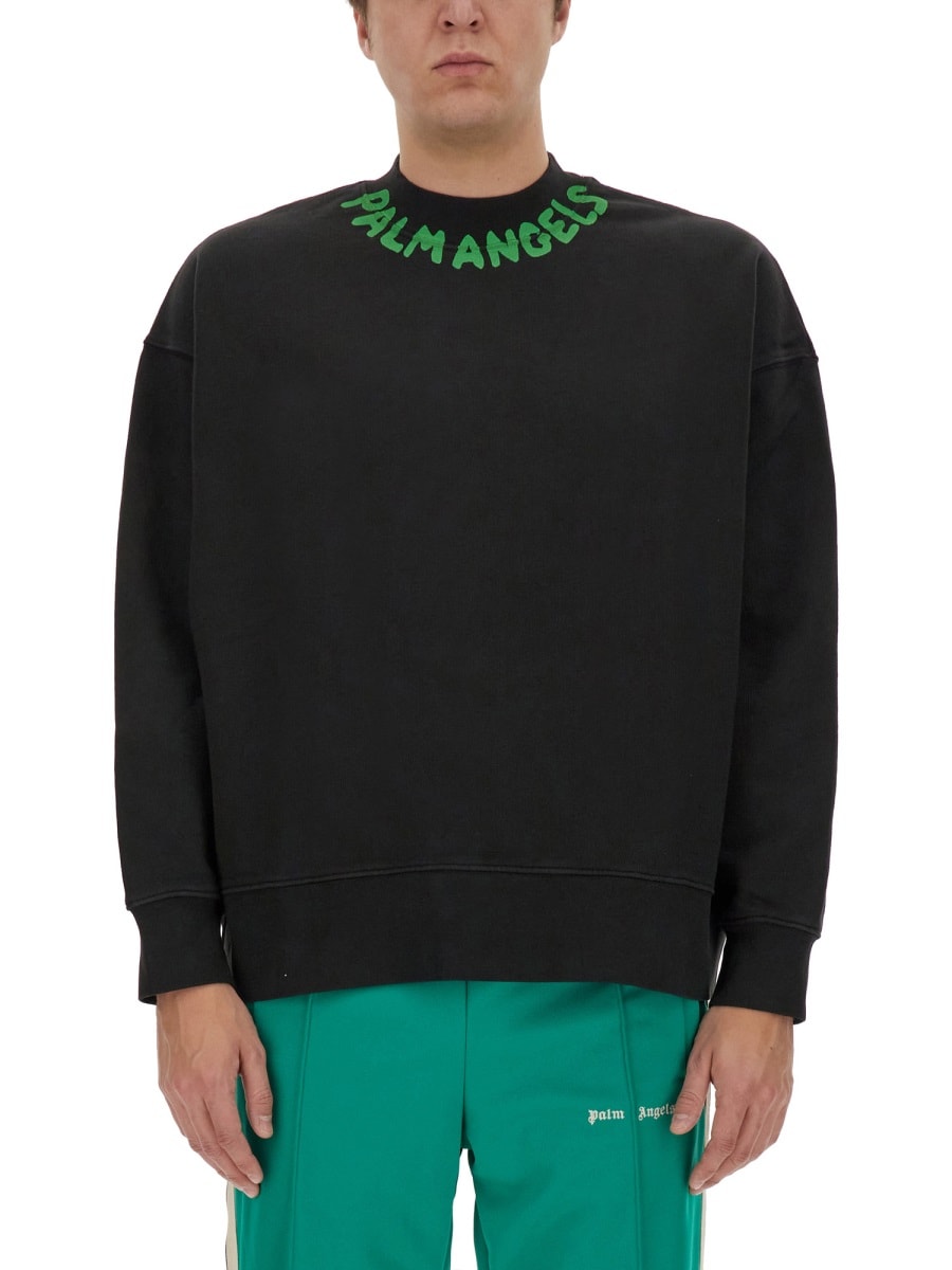 Shop Palm Angels Sweatshirt With Logo In Black/green Fluo