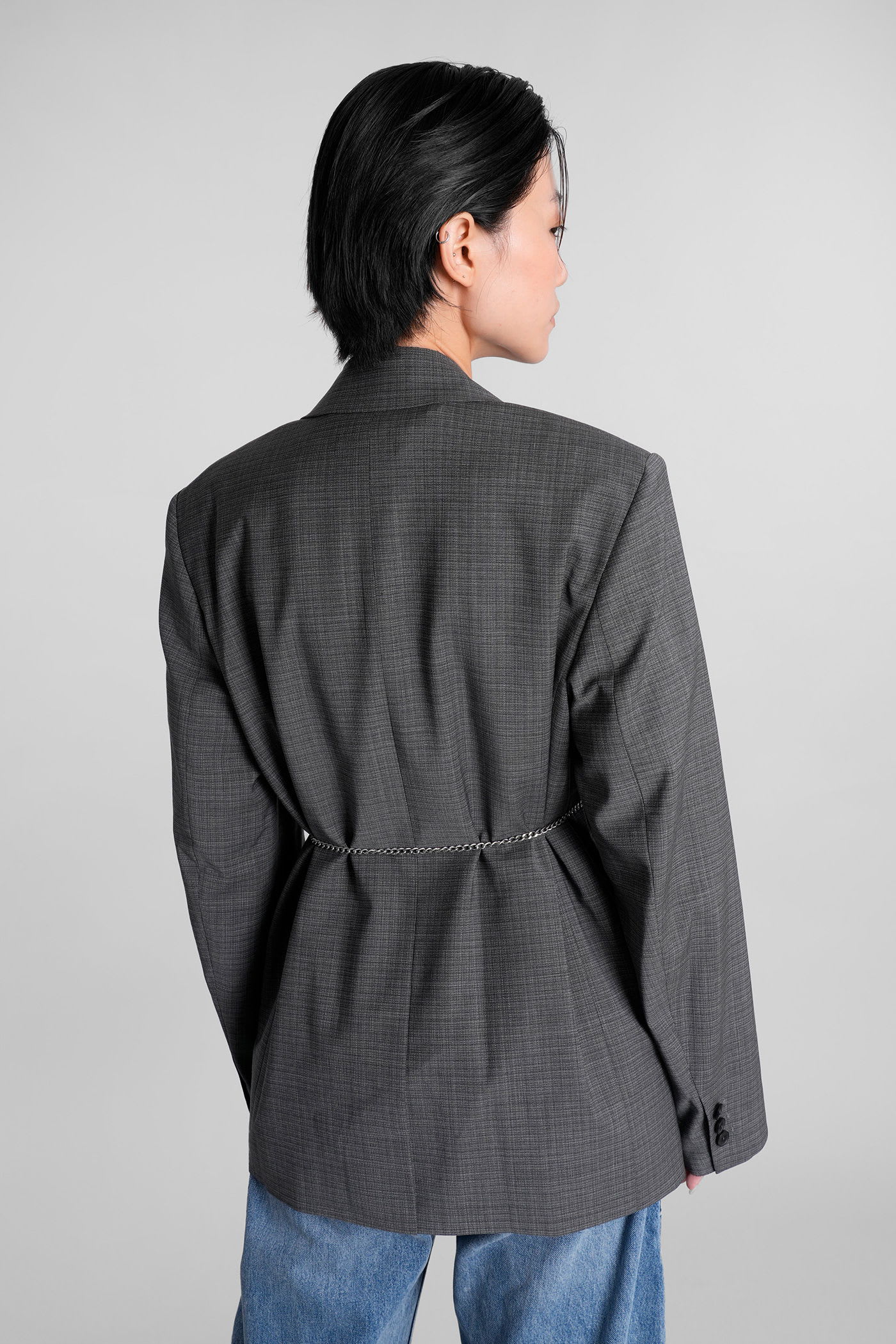 Alexander Wang Tailored Blazer With Chain Belt And Check Pattern In Gray