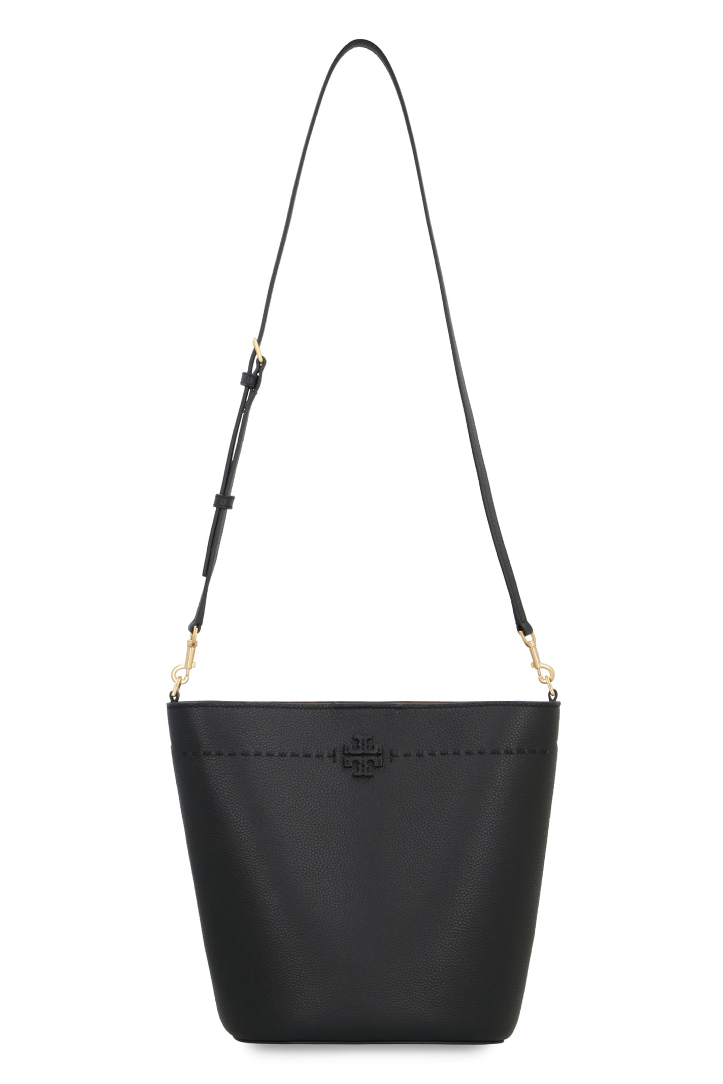 Shop Tory Burch Mcgraw Leather Bucket Bag In Black