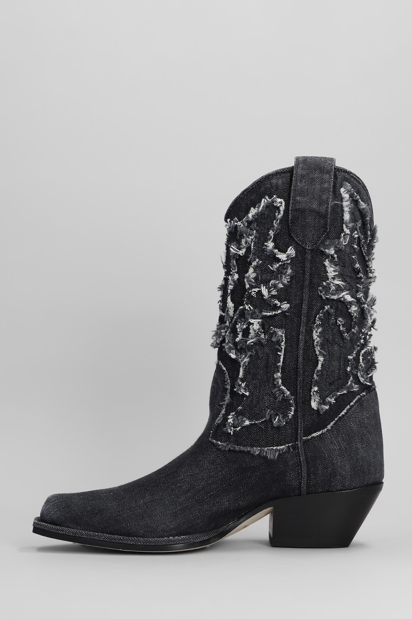 VIC MATIE DENIM 155 TEXAN ANKLE BOOTS IN BLACK DENIM