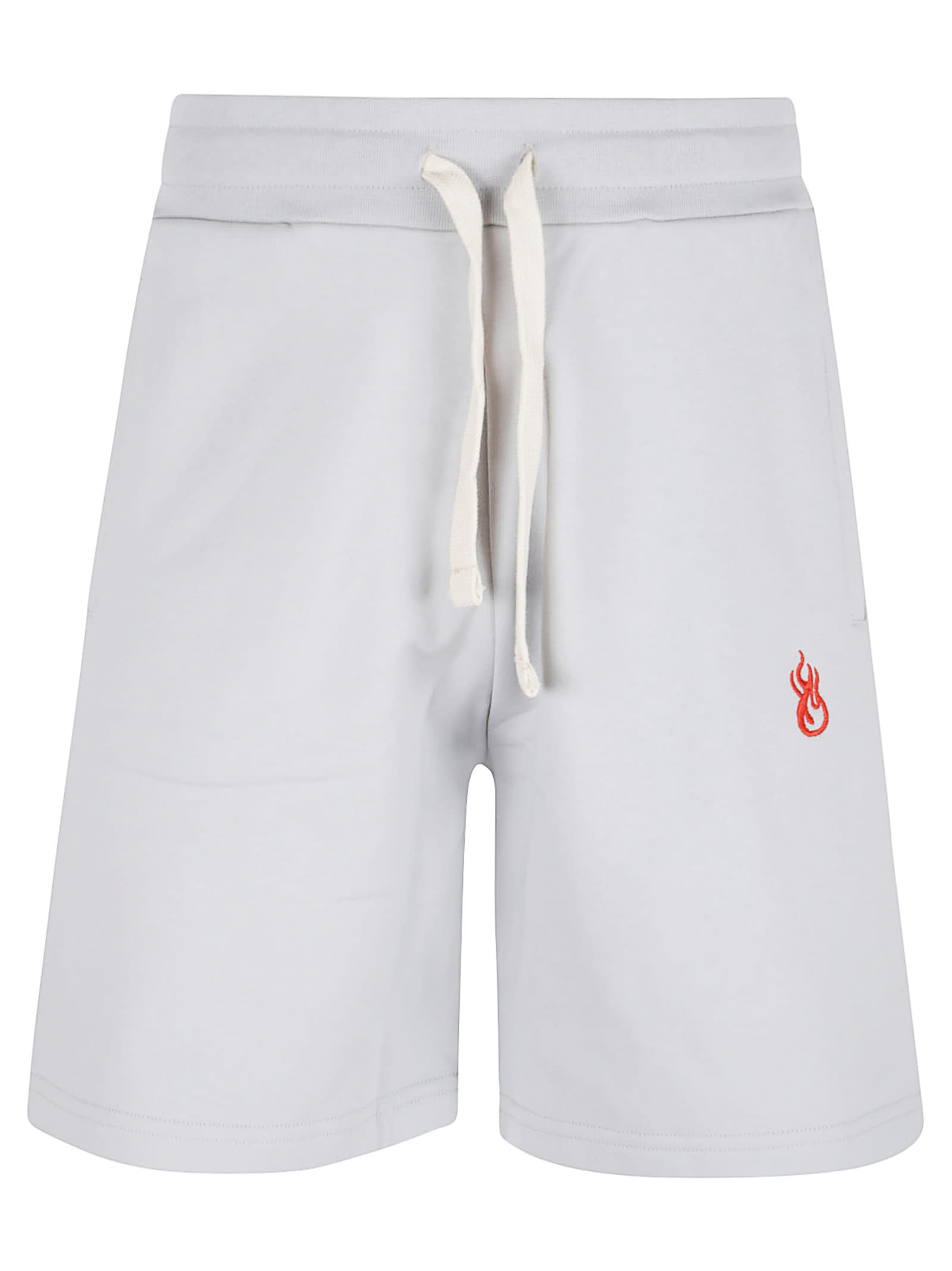 Grey Shorts With Embroidered Flame And Printed Logo