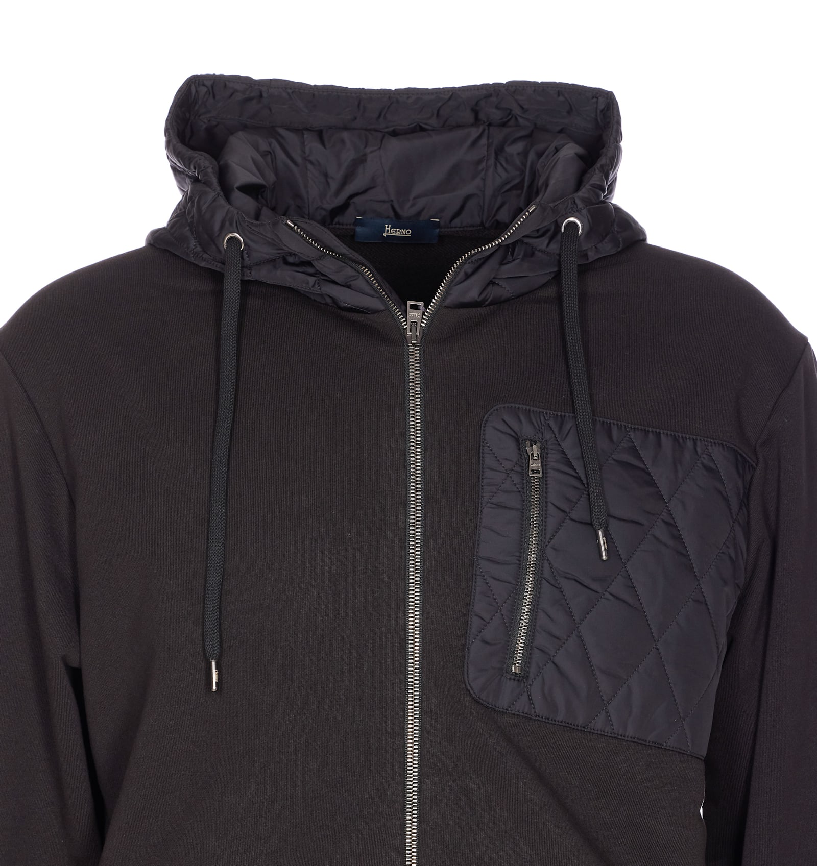 Herno Quilted Hoodie With Drawstring And Long Sleeves In Black