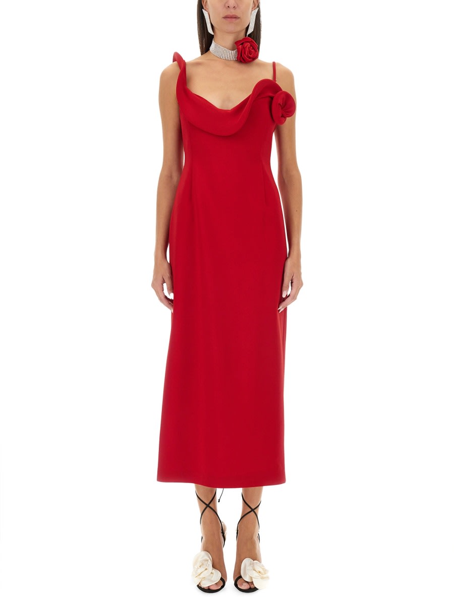 Magda Butrym Rosette-detailed Stretch-wool Midi Dress In Red