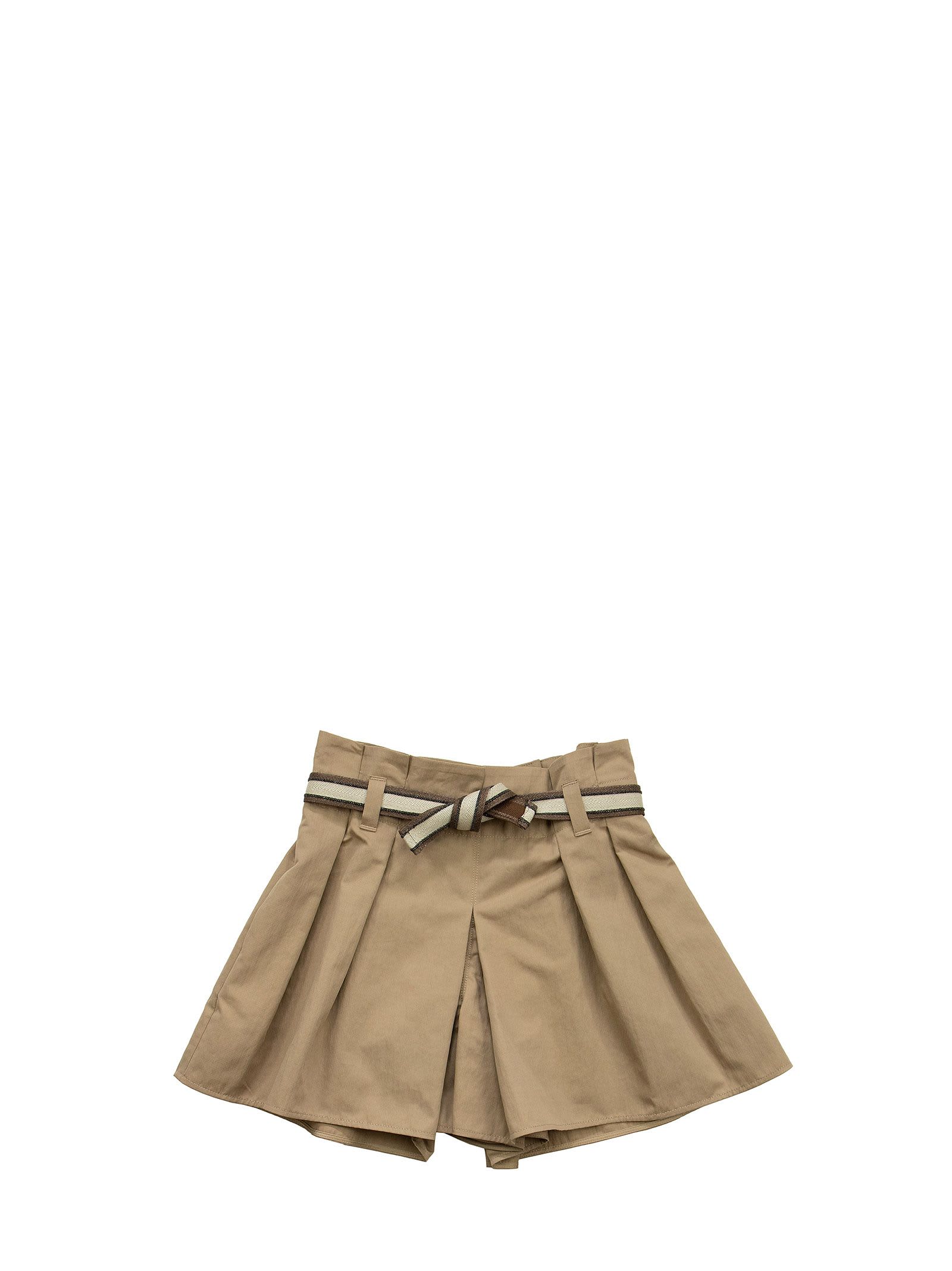 Brunello Cucinelli Crispy Cotton Gabardine Mini Skirt-pants With Belt And Monili