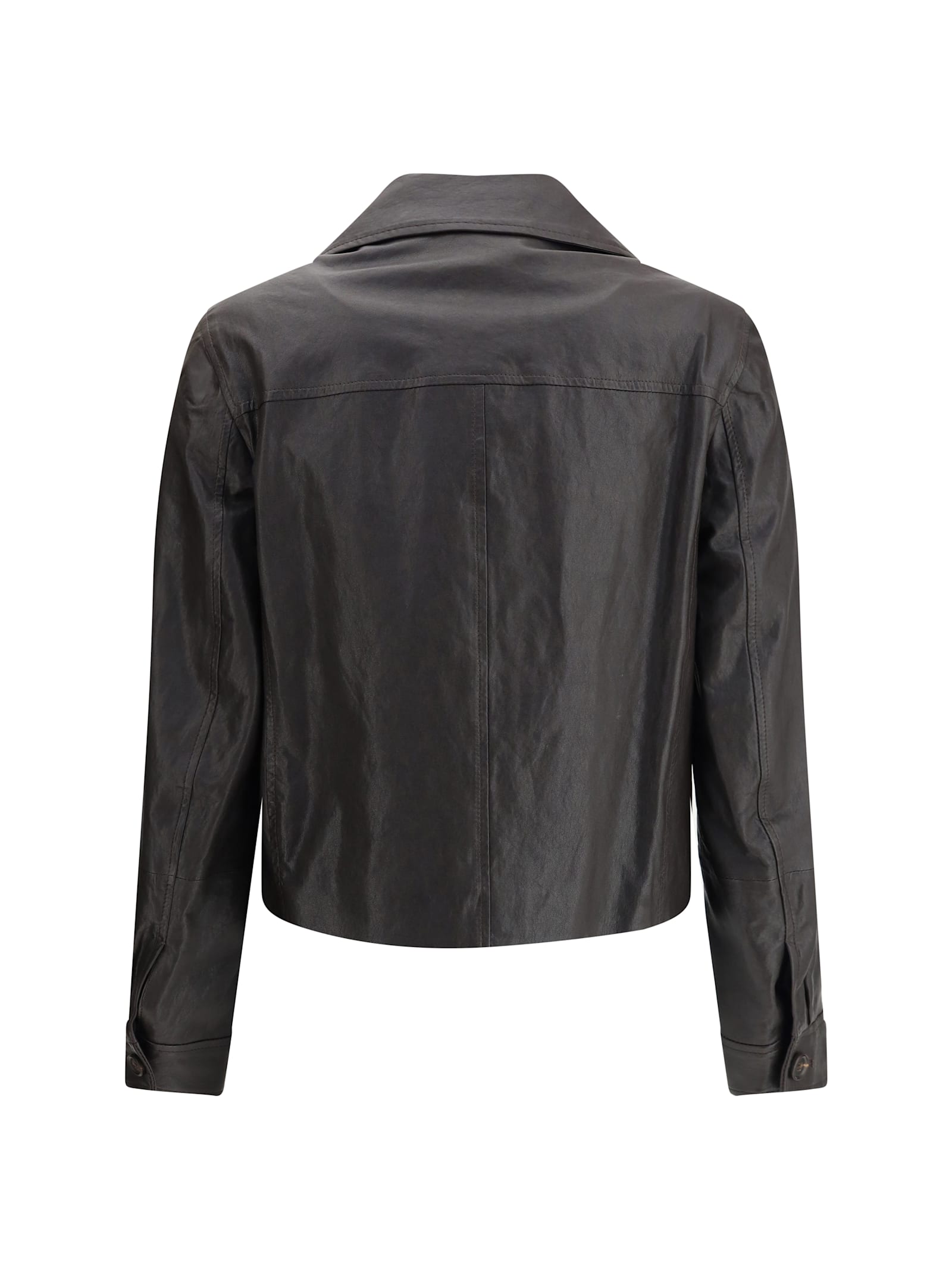 Brunello Cucinelli Leather Jacket In Testa Di Moro