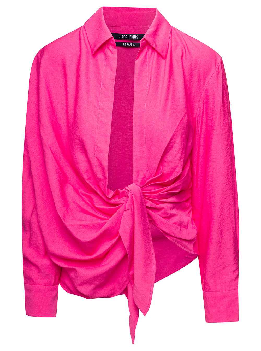 Jacquemus La Chemise Bahia Fuchsia Draped Shirt In Viscose Woman In Pink