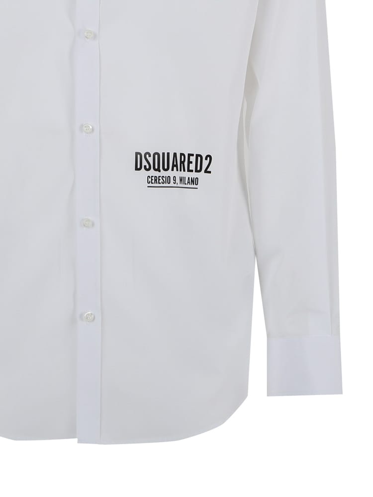 Shop Dsquared2 Cotton Shirt With Contrasting Color Logo In White
