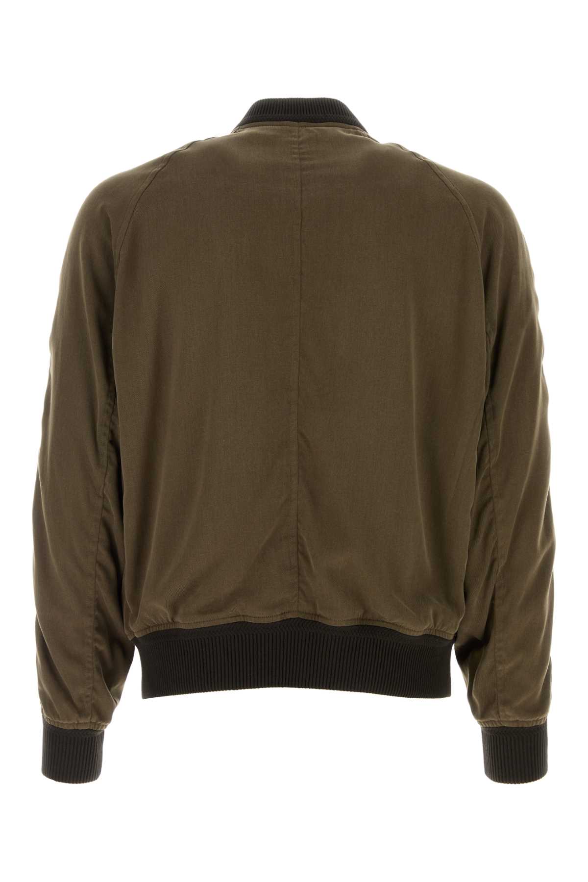 Tom Ford Ribbed Bomber Jacket With Button Accents In Darkolive