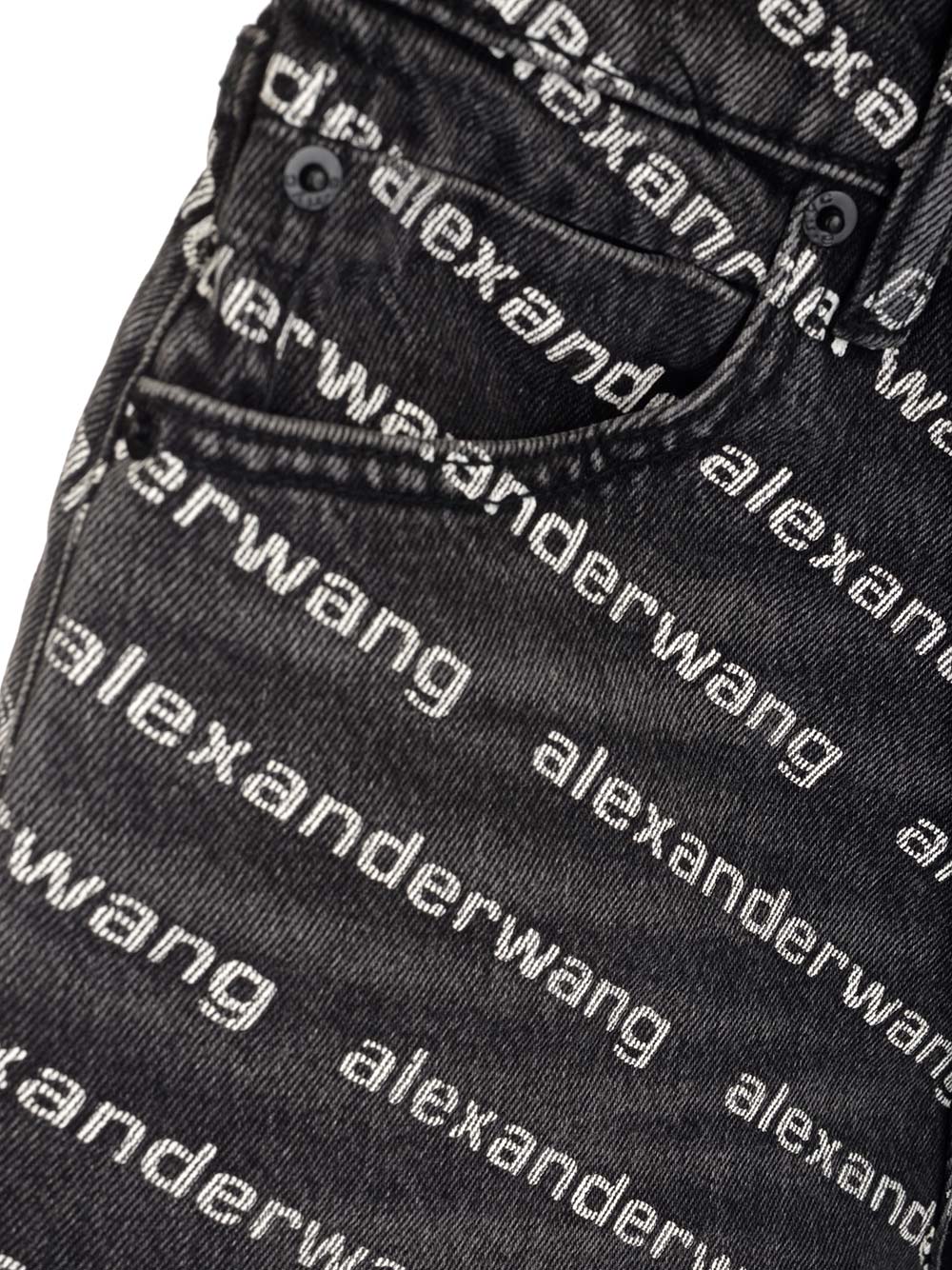 Shop Alexander Wang Logo-print Denim Shorts In Grey Aged/white