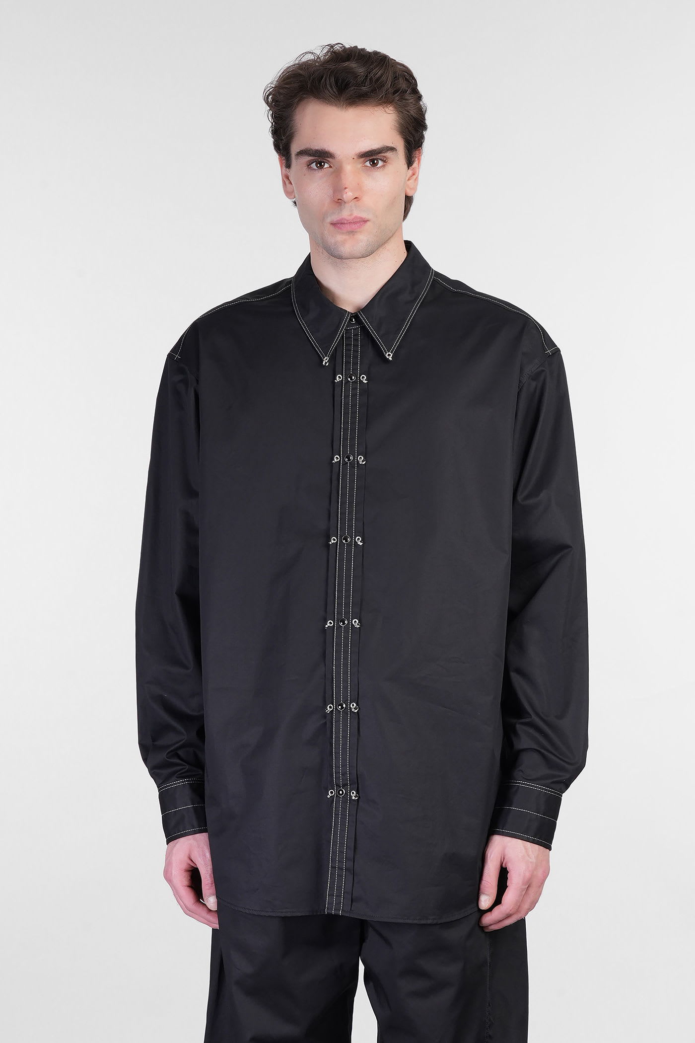 Lemaire Embellished Cotton Satin Shirt In Black