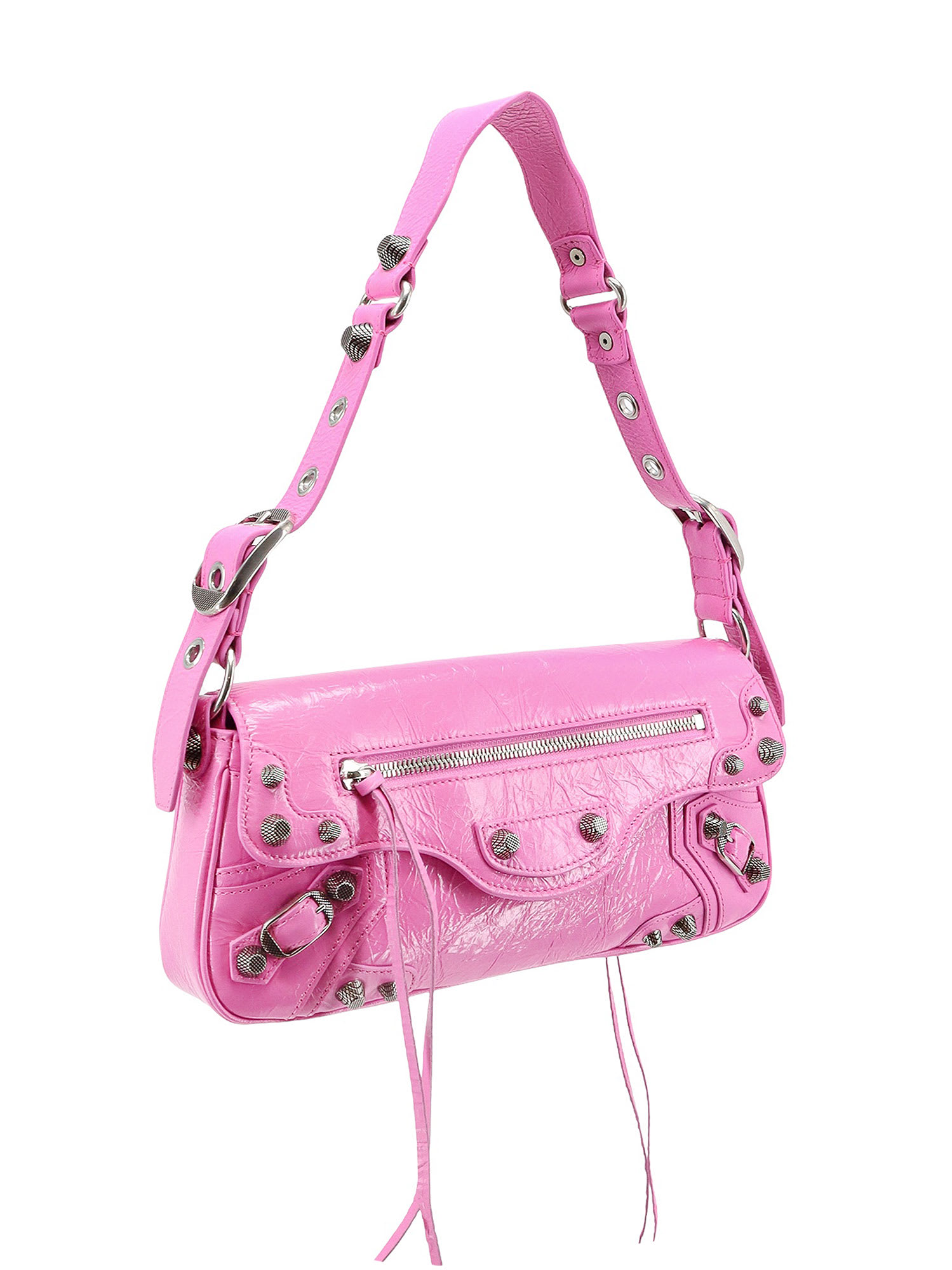Balenciaga Green Leather Shoulder Handbag With Magnetic Closure And Metal Details In Pink