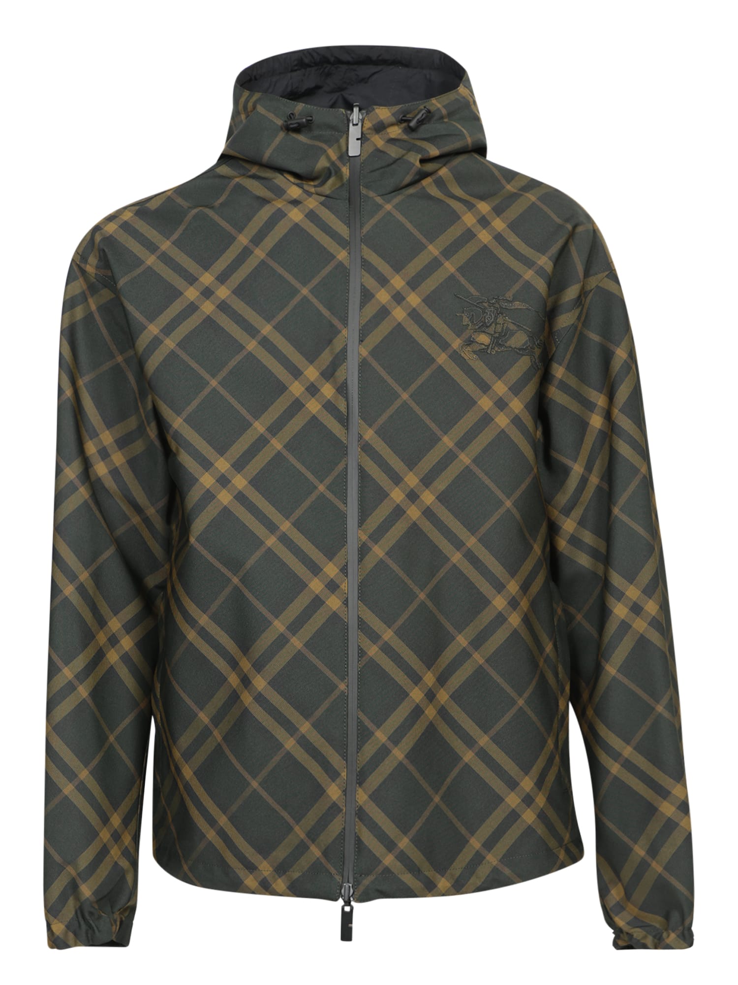 Shop Burberry Check Black Windbreaker Jacket