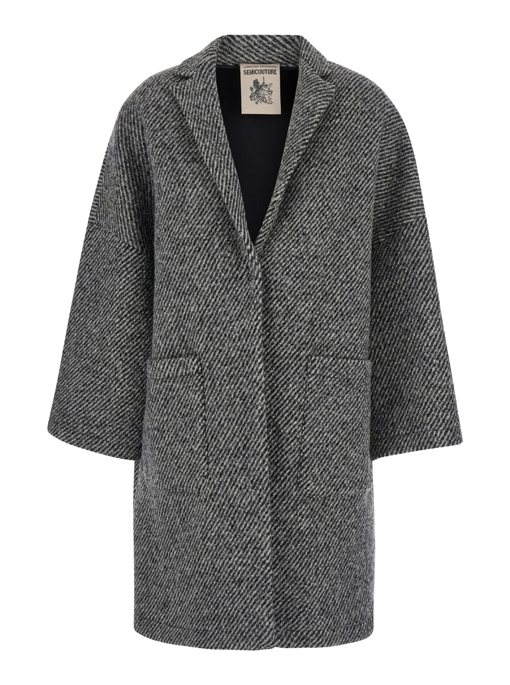 Shop Semicouture Grey Coat With Concealed Closure In Wool Woman