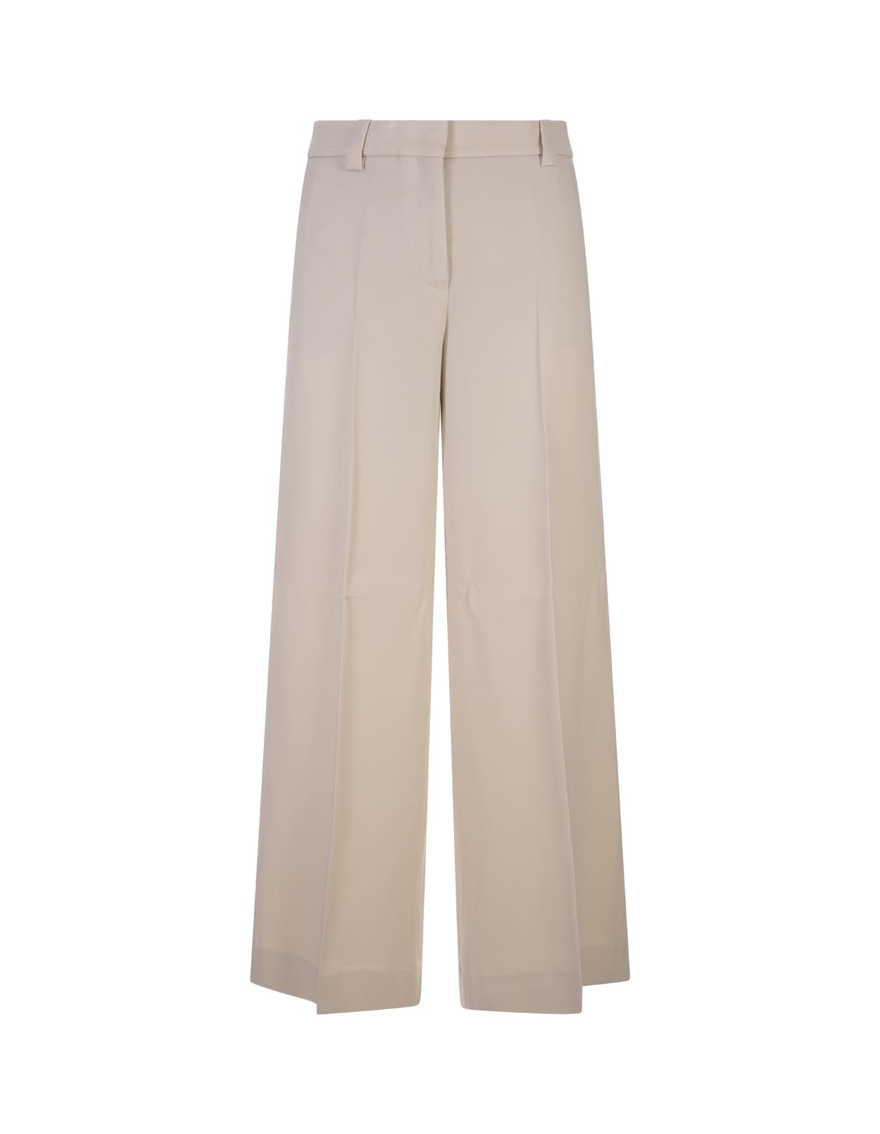 Beige Lyocell Wide-leg Trousers