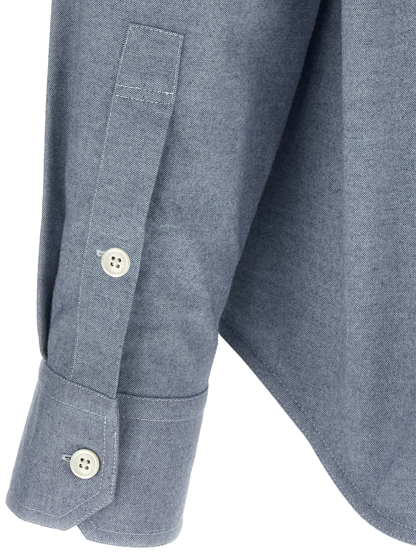 Thom Browne 4 Bar Stripe Flannel Shirt In Blue