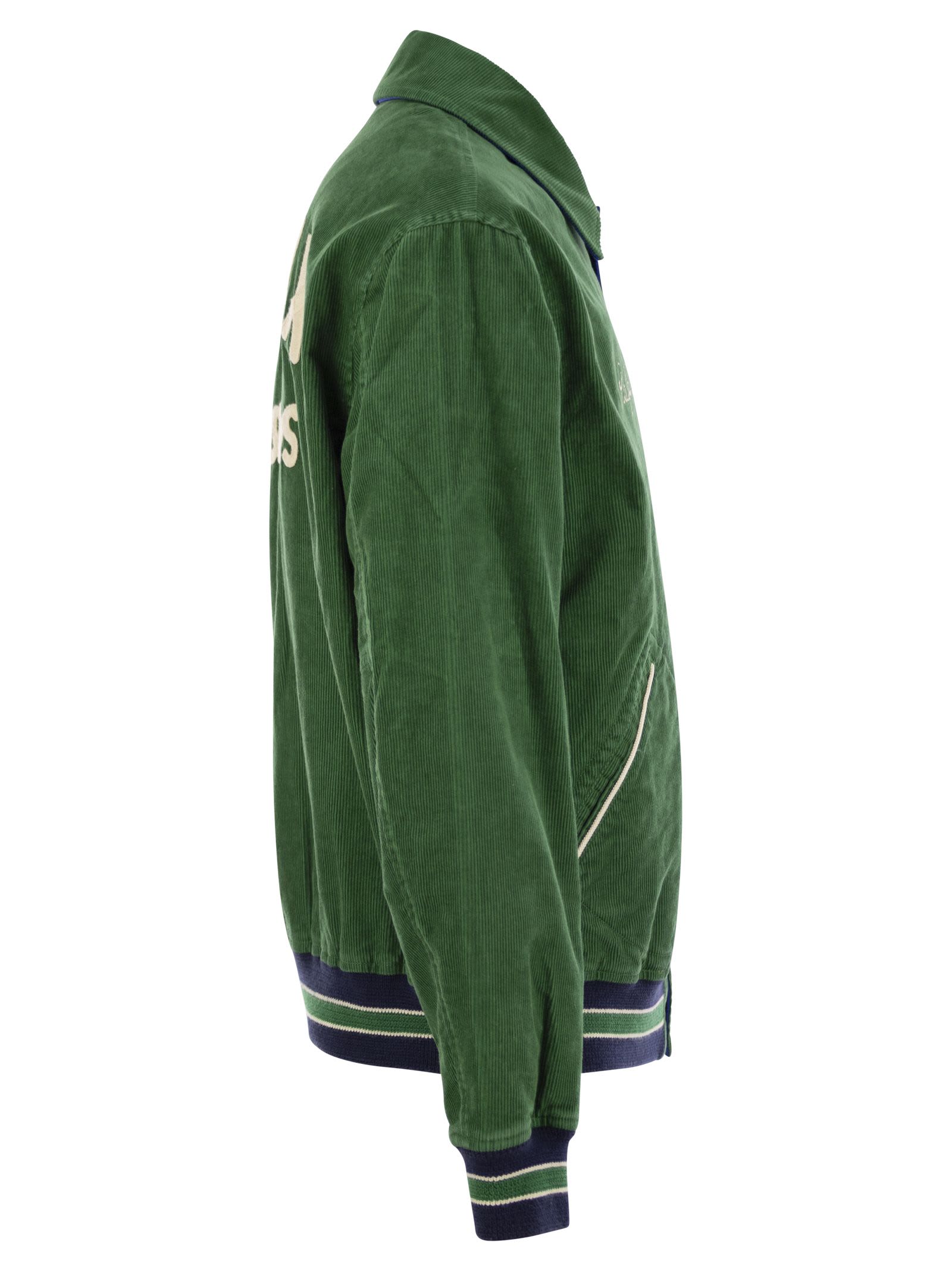 Shop Polo Ralph Lauren Reversible Letterman Jacket In Green/blue