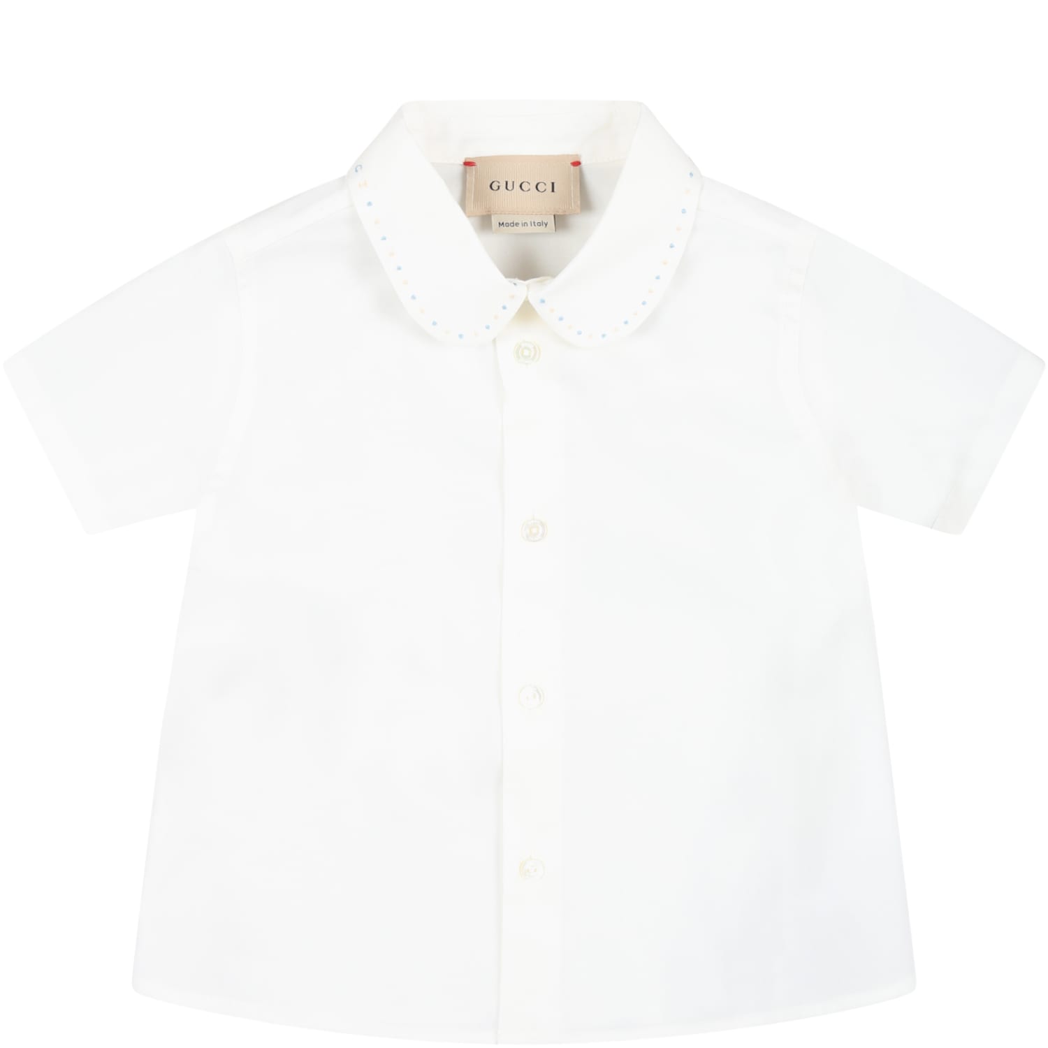 Shop Gucci White Shirt For Baby Boy With Polka Dots In Ivory