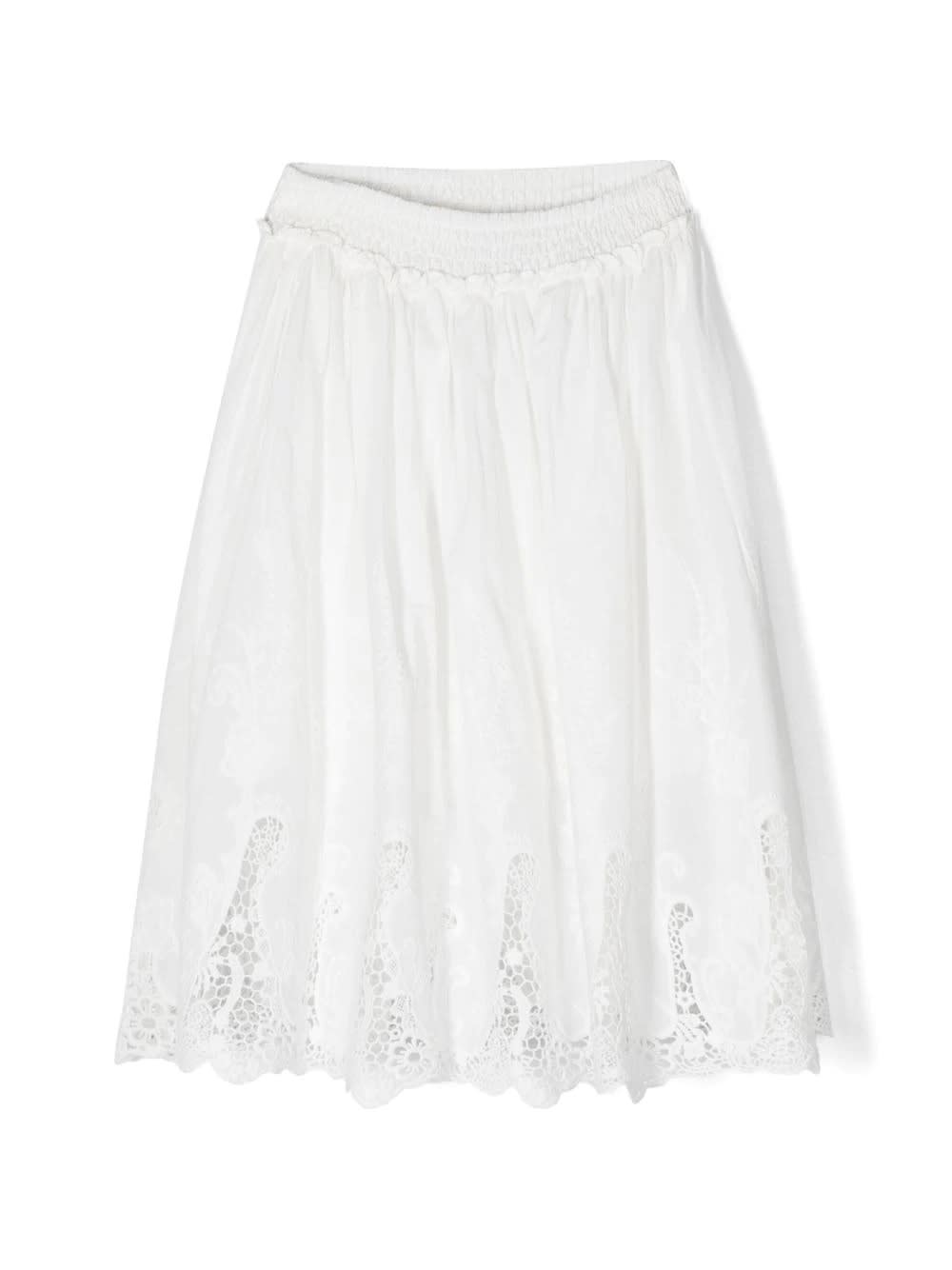 ERMANNO SCERVINO JUNIOR WHITE FLARED SKIRT WITH JAGGED LACE