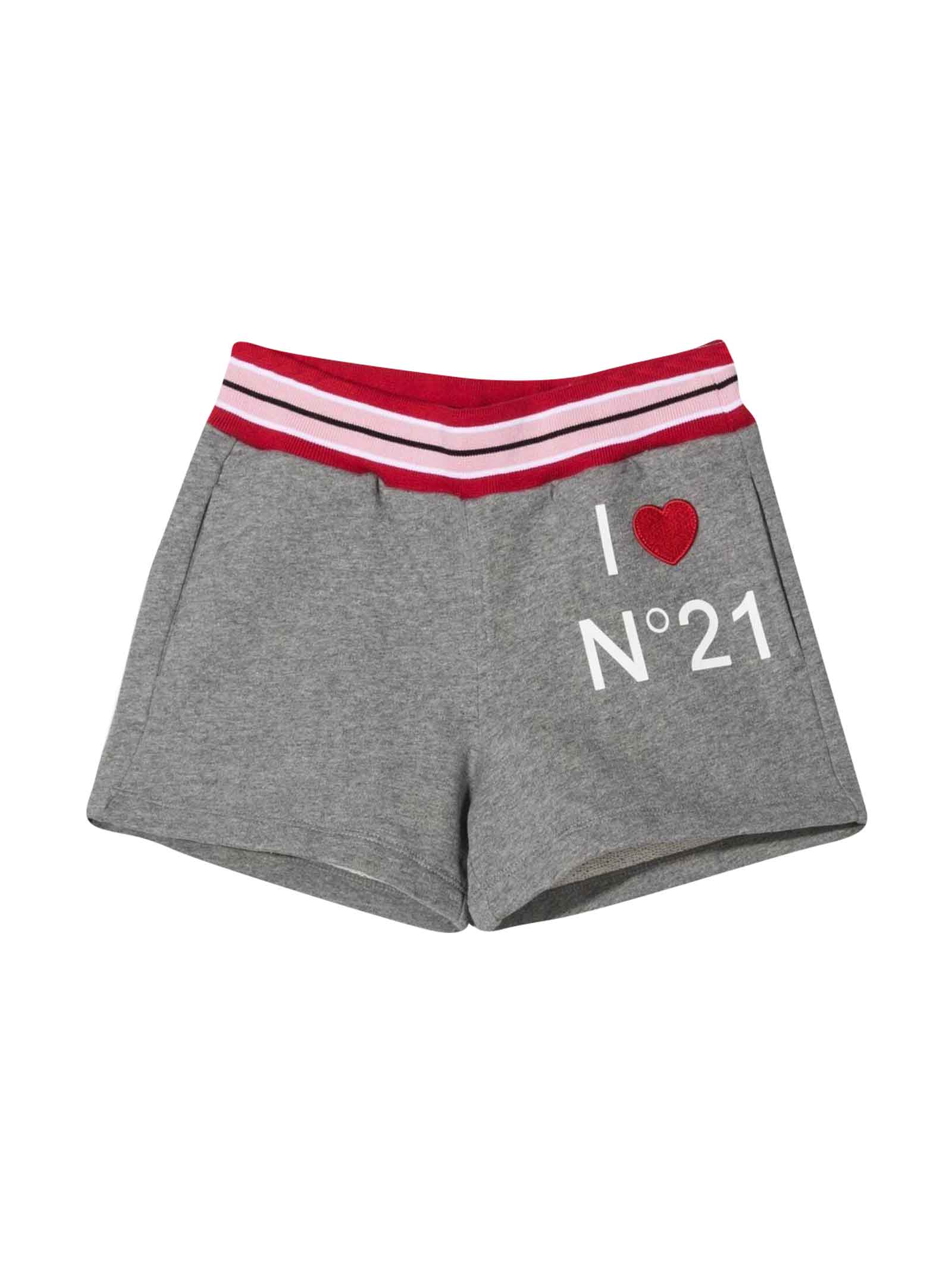 N.21 Grey Bermuda Shorts With Red Details And Logo N21