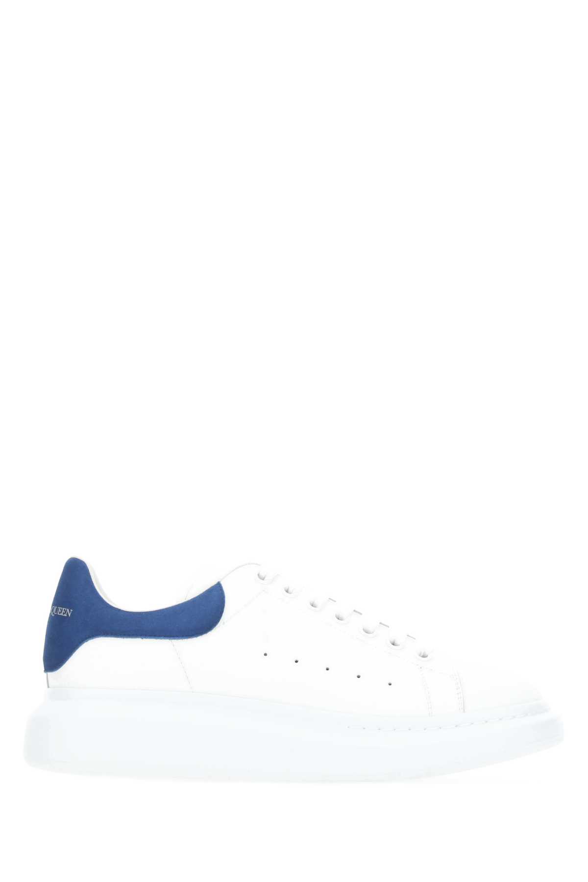 Shop Alexander Mcqueen White Leather Sneakers With Blue Suede Heel In 9086