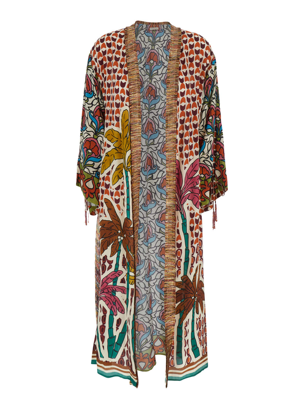 megan Multicolor Kimono With Drawstring Cuffs And All-over Print In Viscose Woman