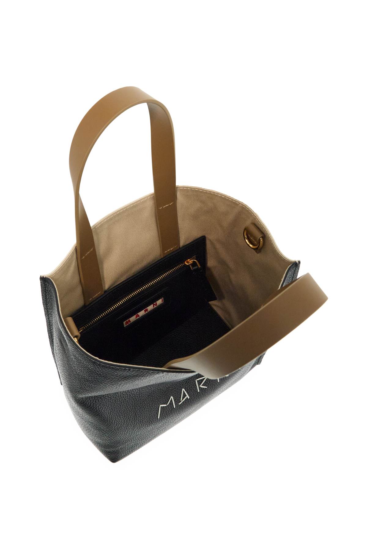 Marni Borsa A Mano Museo Mini In Pelle Bicolor Donna In Blackshellagategrey