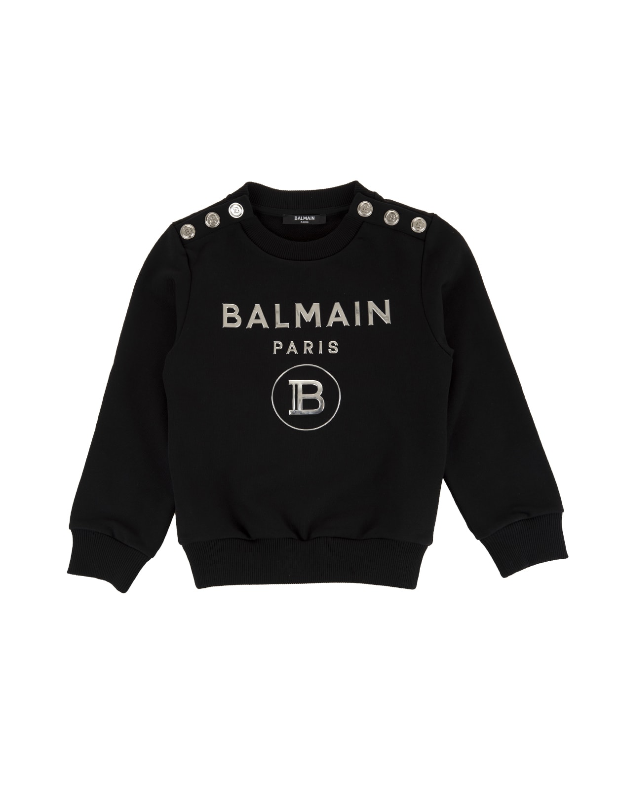 Balmain Black Cotton Metallic Applique-logo Sweatshirt