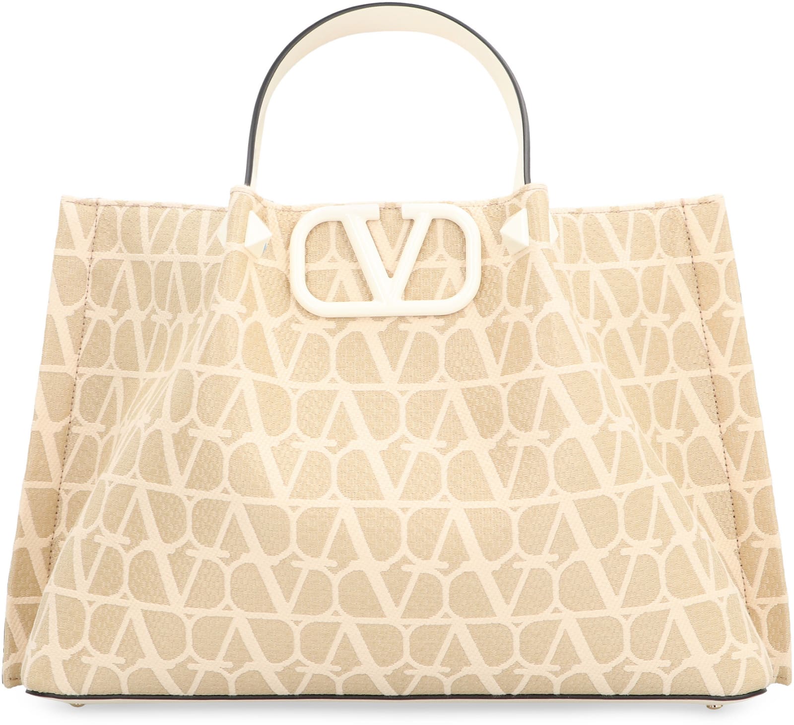 Shop Valentino Garavani - Toile Iconographe Raffia Tote Bag In Ecru