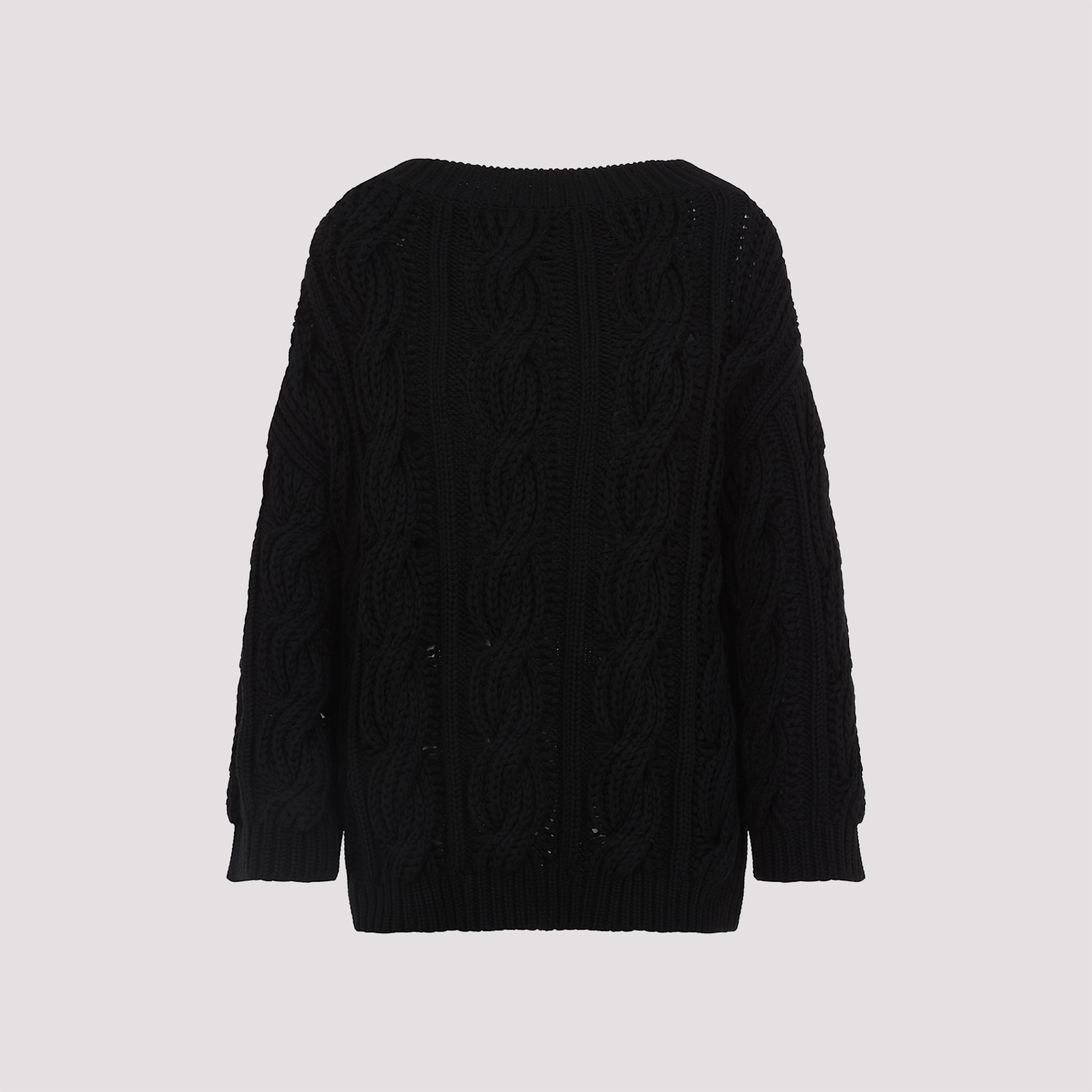Valentino Off-shoulder Cable Wool Sweater In No Nero