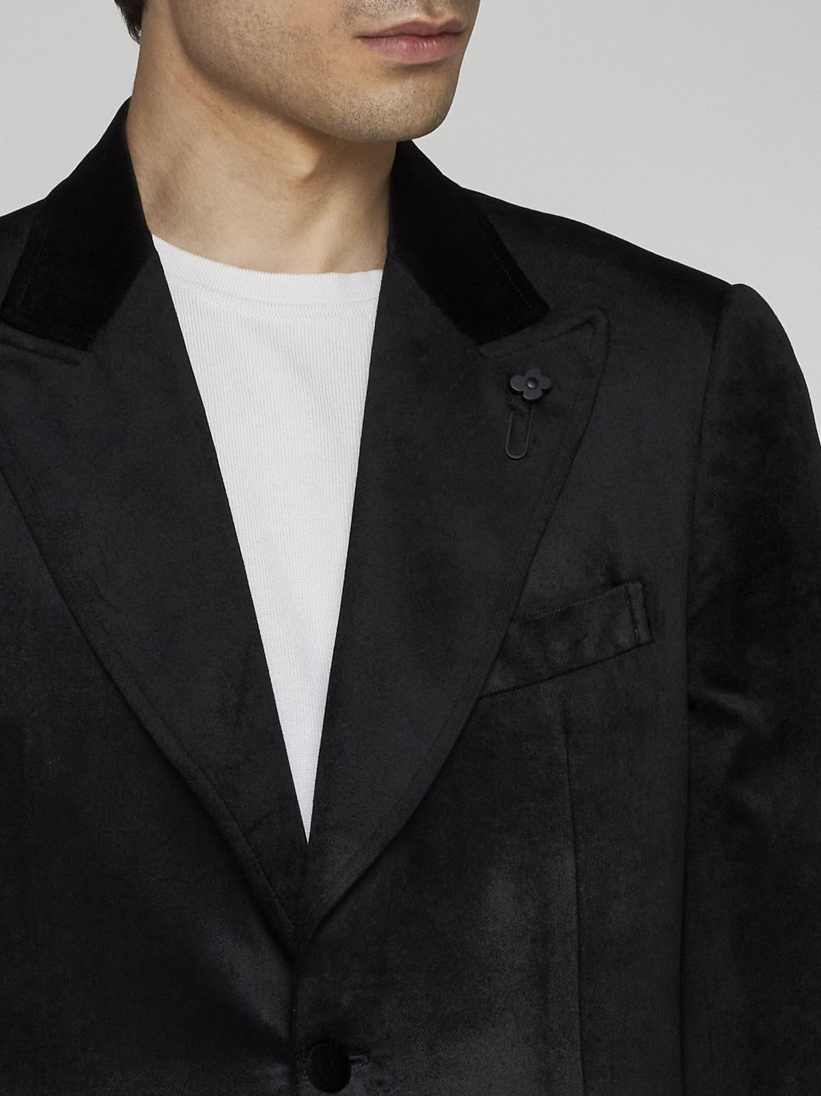 Shop Lardini Velvet Single-breasted Blazer In Black