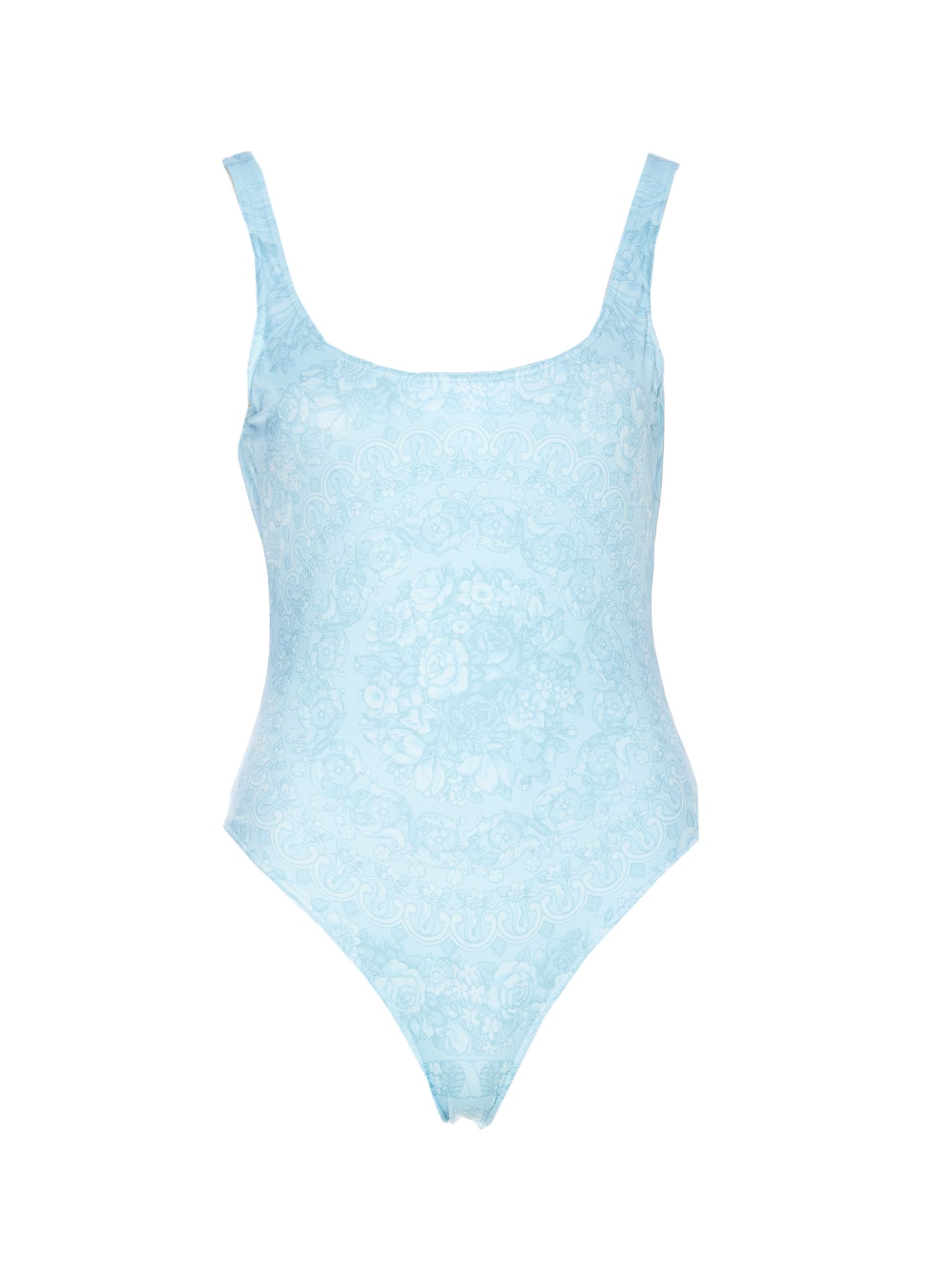 Shop Versace Barocco Print Swimwear One-piece In Blue