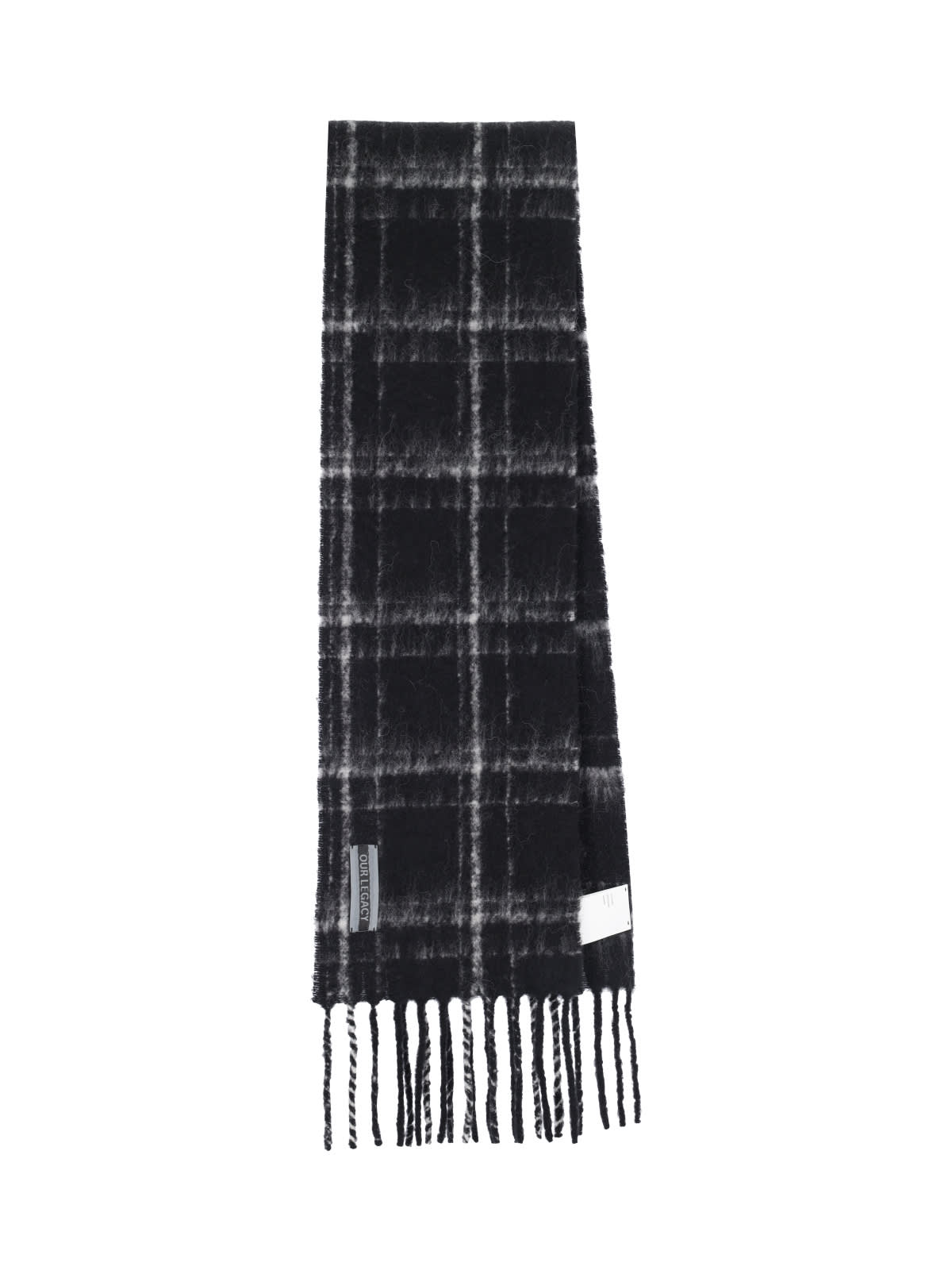 Our Legacy Fringed Plaid Scarf Soft Texture In Blue