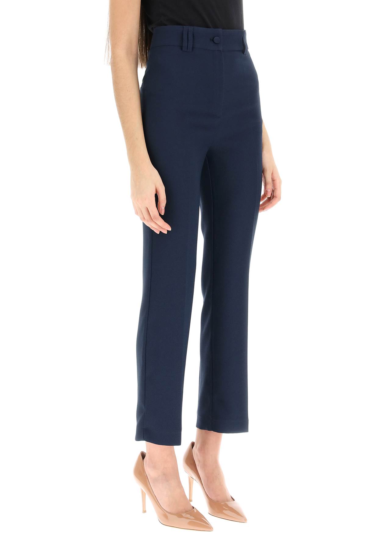 Shop Hebe Studio Loulou Cady Trousers In Navy (blue)