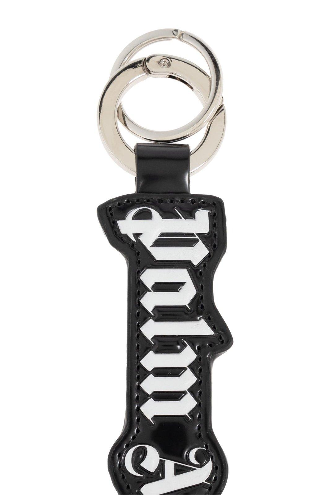 Palm Angels Logo-embossed Key Ring In Black/white