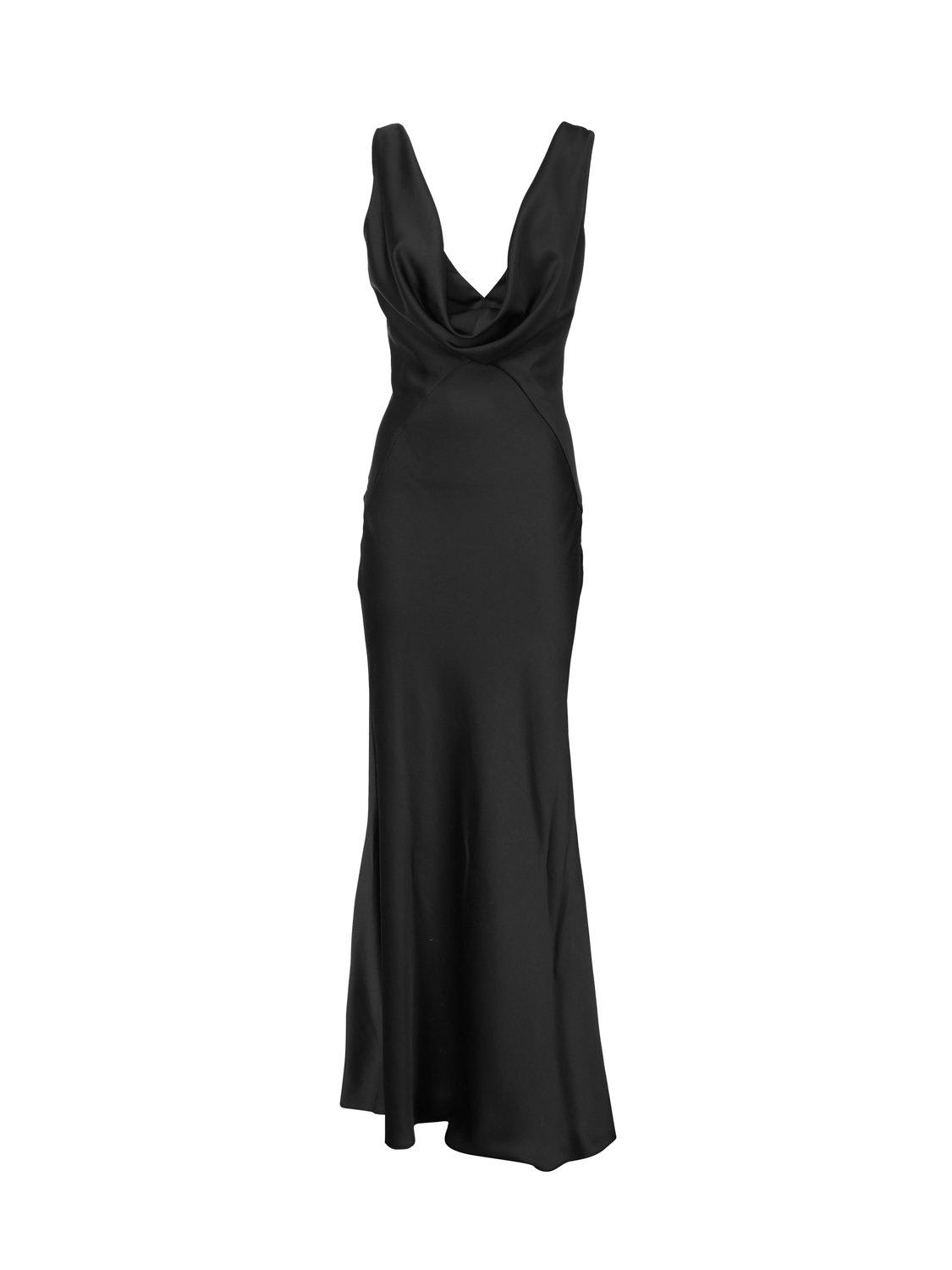 Shop Pinko Cowl-neck Sleeveless Satin Gown In Black