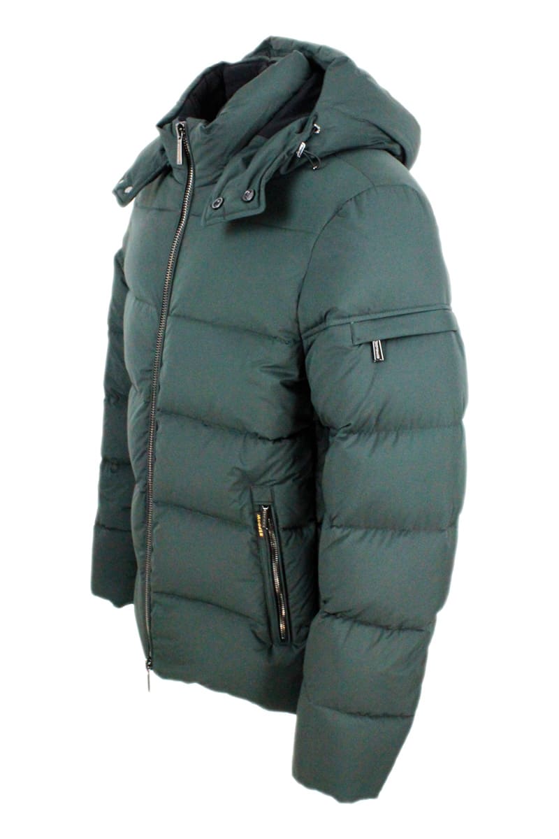 Shop Moorer Goose Down Padded Bomber Jacket With Removable Hood In Green