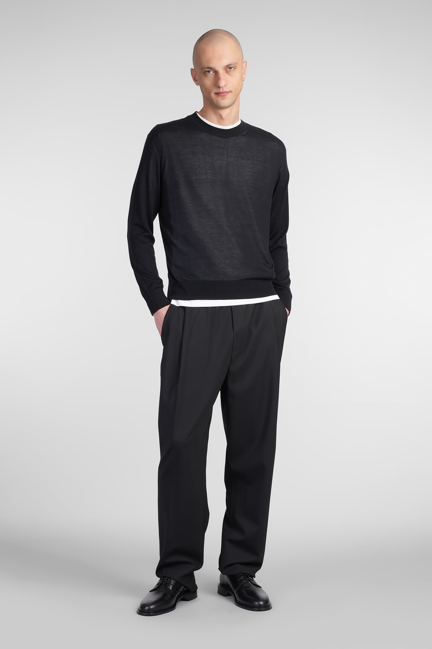 Laneus Relaxed Fit Polo Knitwear In Luxurious Wool-cashmere Blend In Black