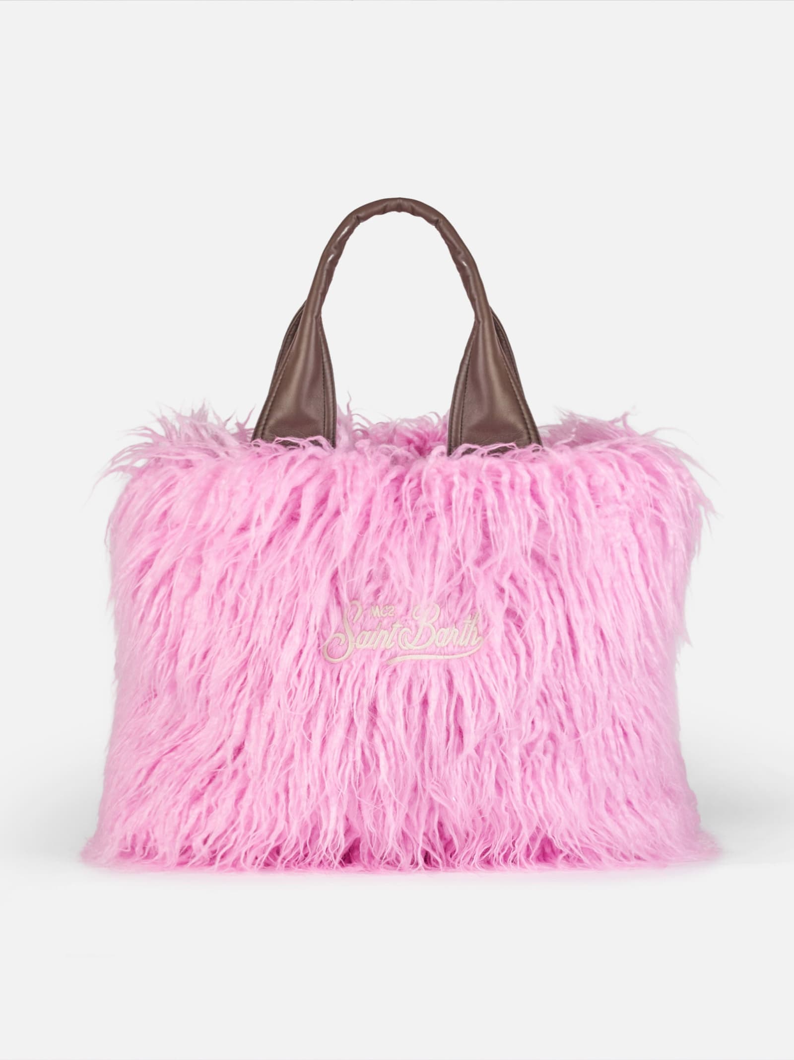 Shop Mc2 Saint Barth Vanity Furry Soft Shoulder Bag With Saint Barth Embroidery In Pink