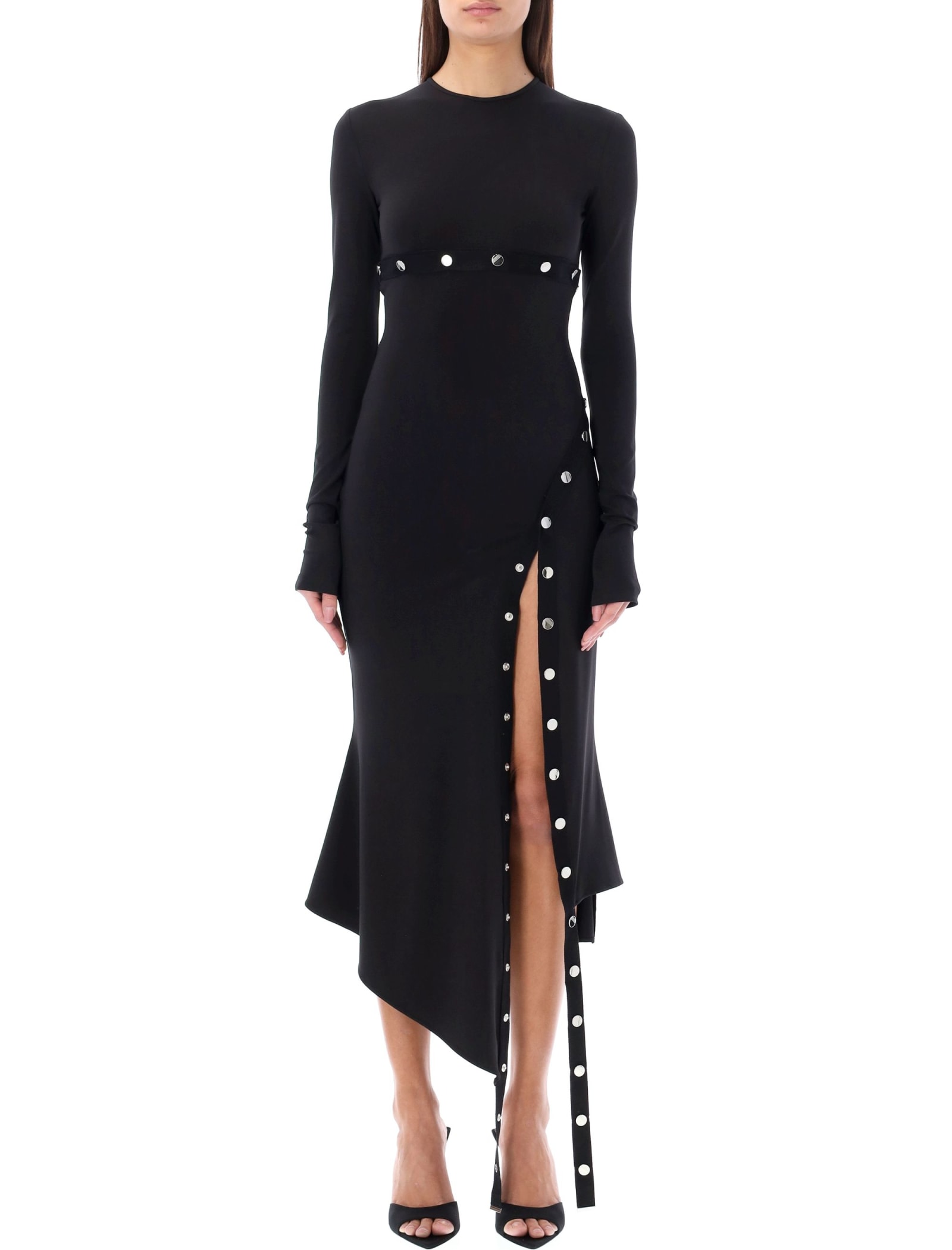Shop Attico Midi Dress With Snaps In Black