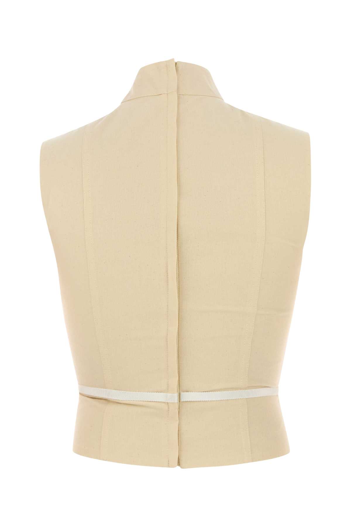 Moschino High Neck Sleeveless Cotton Top In Neutral